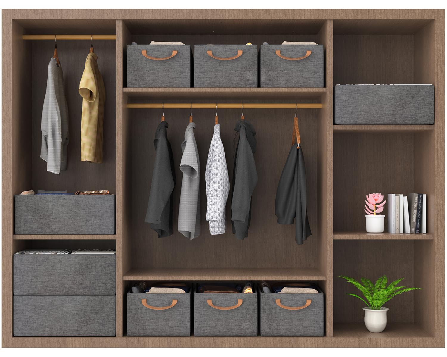 Collapsible Metal Frame Storage Bins - 3 Pcs, Grey for Closet & Wardrobe Organization
