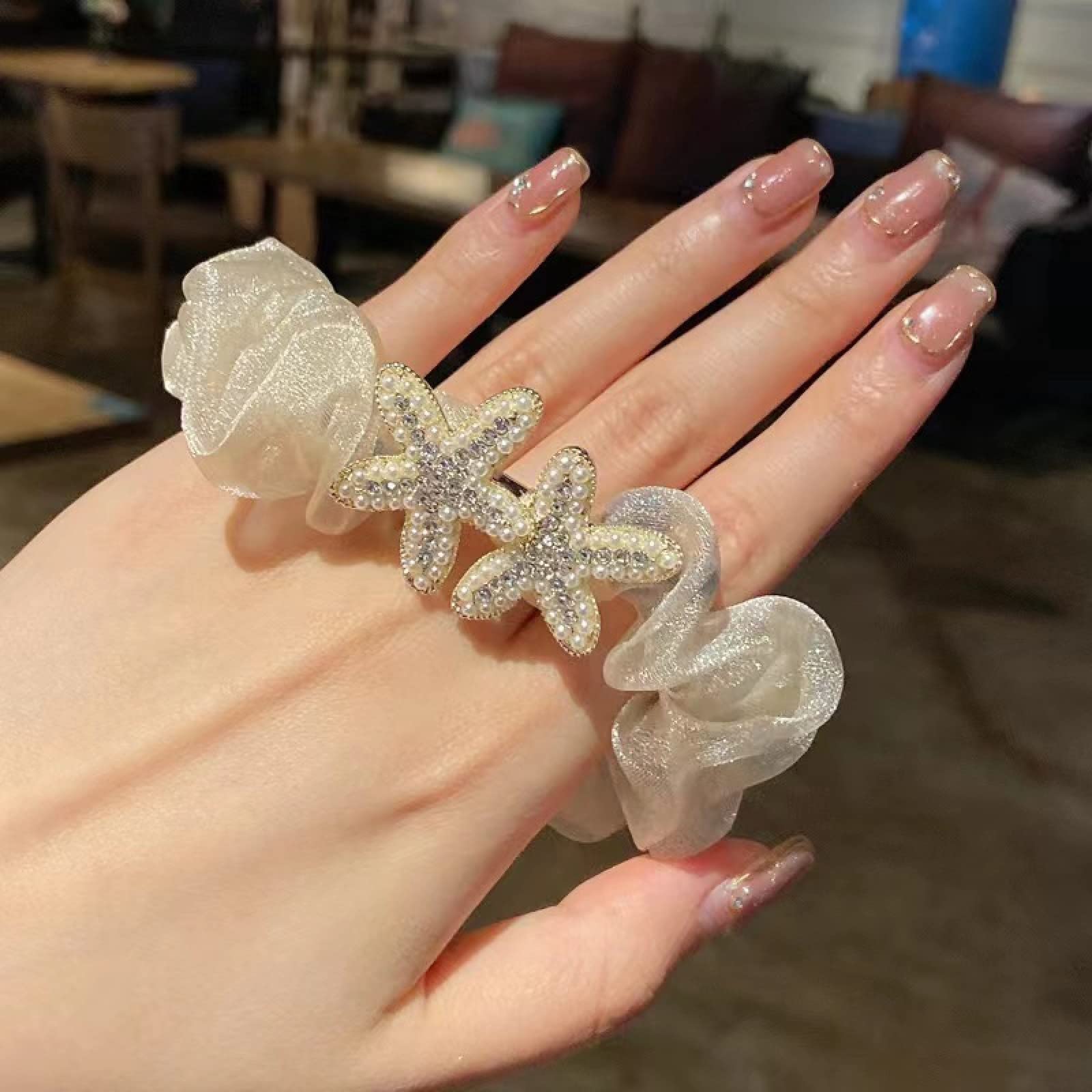 Luxury Rhinestone Organza Hair Scrunchies for Women - 3PCS Star Hair Ties, Elegant Hair Accessories for Parties, Weddings & Daily Use