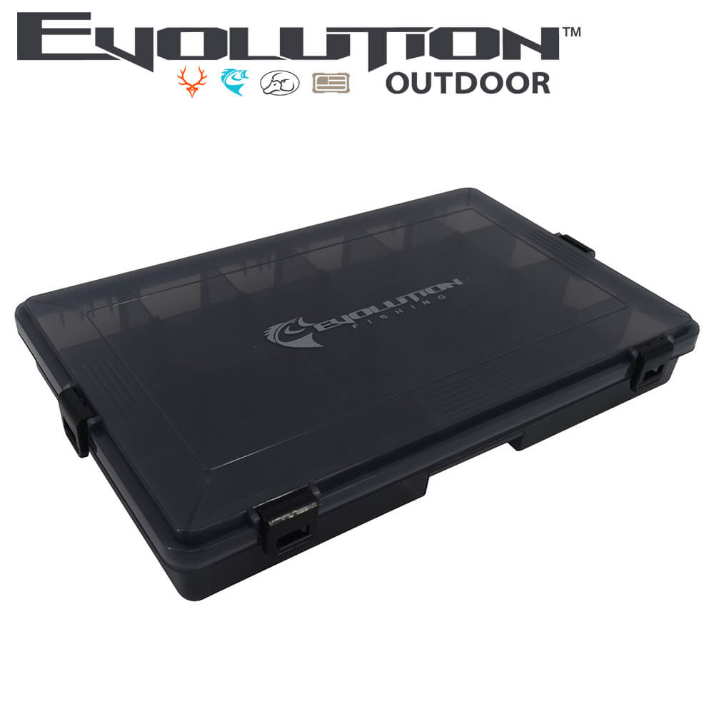 Evolution Outdoor 3700 4-Latch Black Waterproof Tackle Box Organizer - Perfect for Fishing Gear Storage & Outdoor Adventures