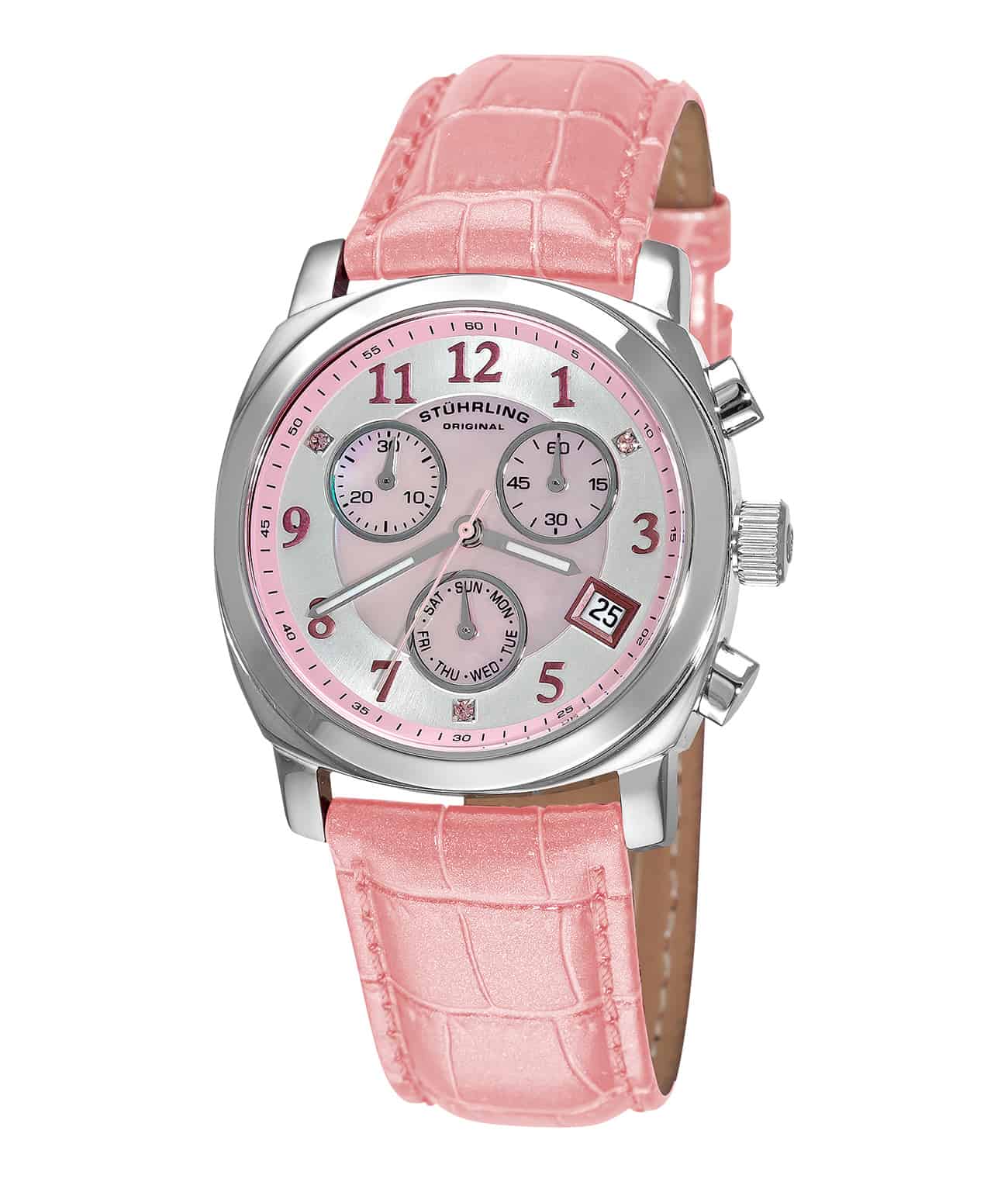 Pink Dial / Silver Case / Pink Leather Strap Tang Buckle