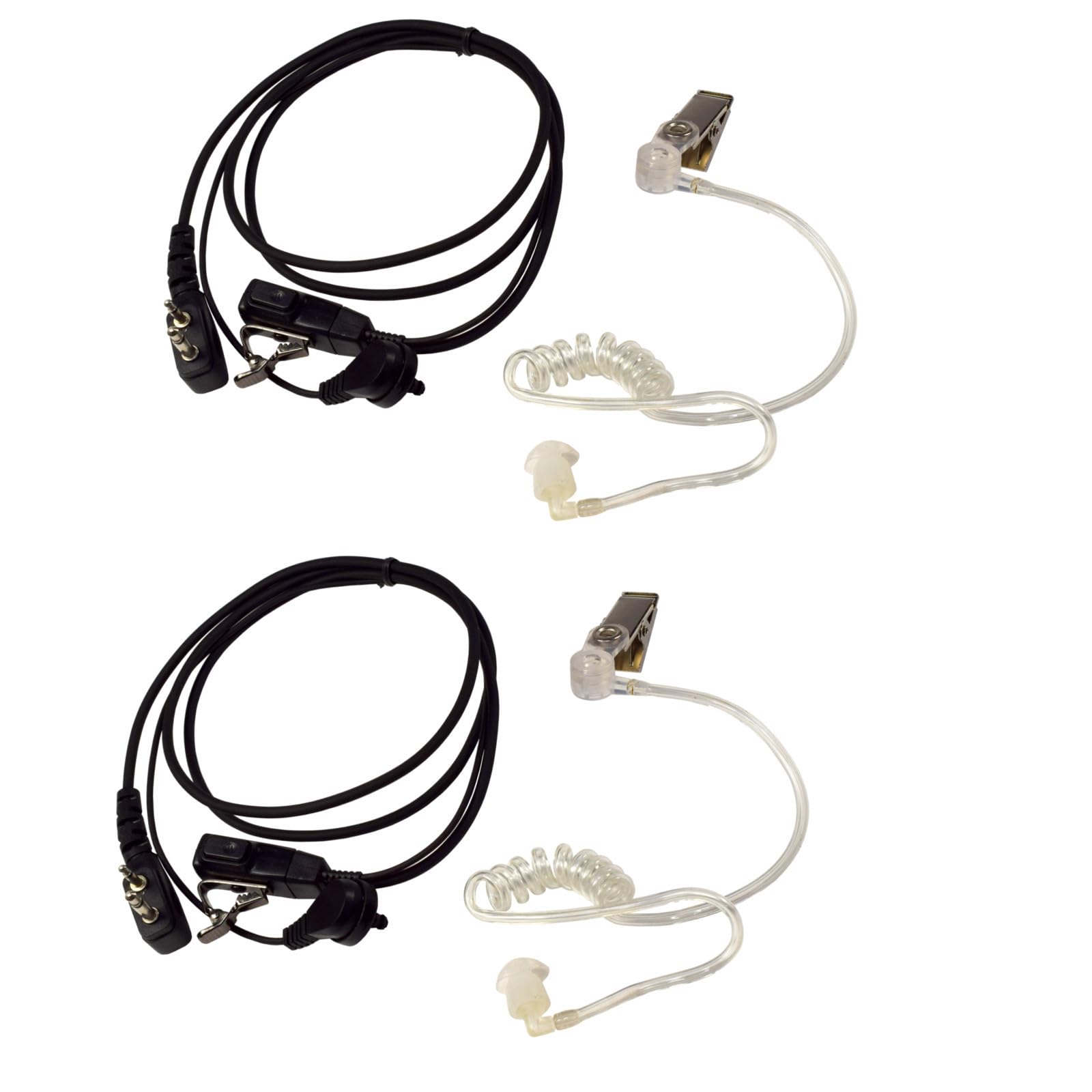 HQRP 2-Pack 2-Pin Acoustic Tube Earpiece Headset with Microphone - Compatible with ICOM IC-P4E, IC-P4ET, IC-Q7A, IC-Q7E, IC-S21A & Sun Meter Radios - for Clear Communication in Outdoor Activities, Security Work & Emergency Response