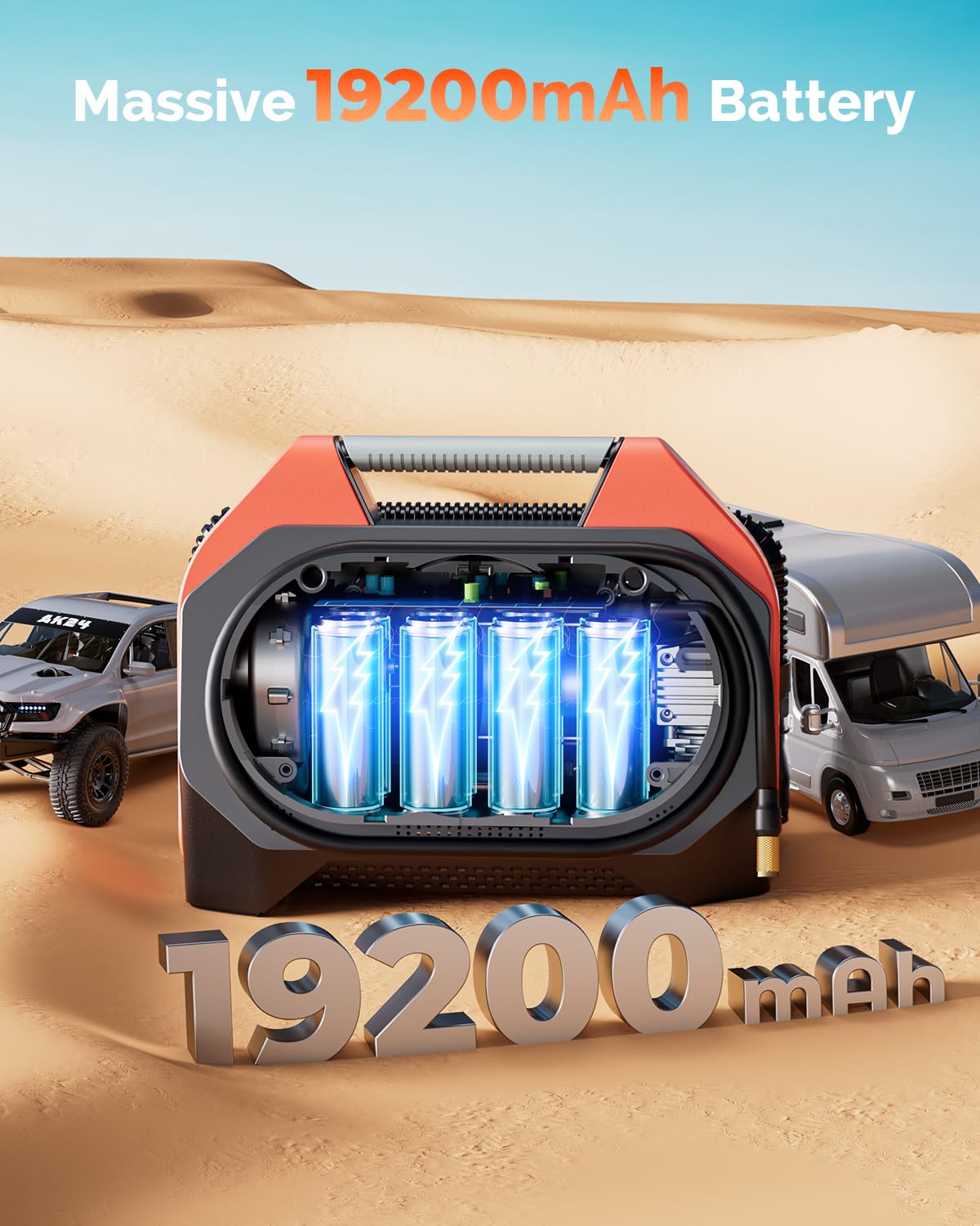 ETENWOLF VORTEX S6 Heavy-Duty Cordless Tire Inflator - 19200mAh Portable Air Compressor for Cars, Trucks, Bikes & Inflatables | Dual Cylinder Fast Inflation | 100% Duty Cycle | Dark Cyan | Perfect for Road Trips, Camping & Emergency Tire Repair