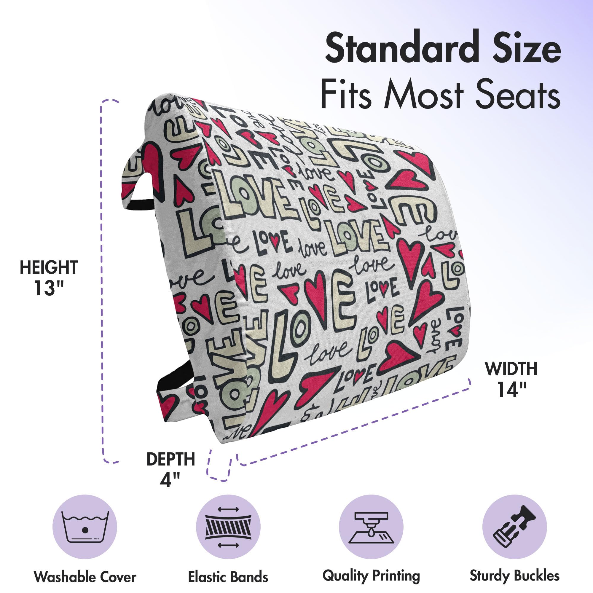 Ambesonne Love Lumbar Support Pillow - Graffiti Style Heart Design for Couples, High Density Foam for Office & Car - 14x13 Inch - Magenta/Ivory/Pale Green - Perfect for Romantic Gifts & Home Decor