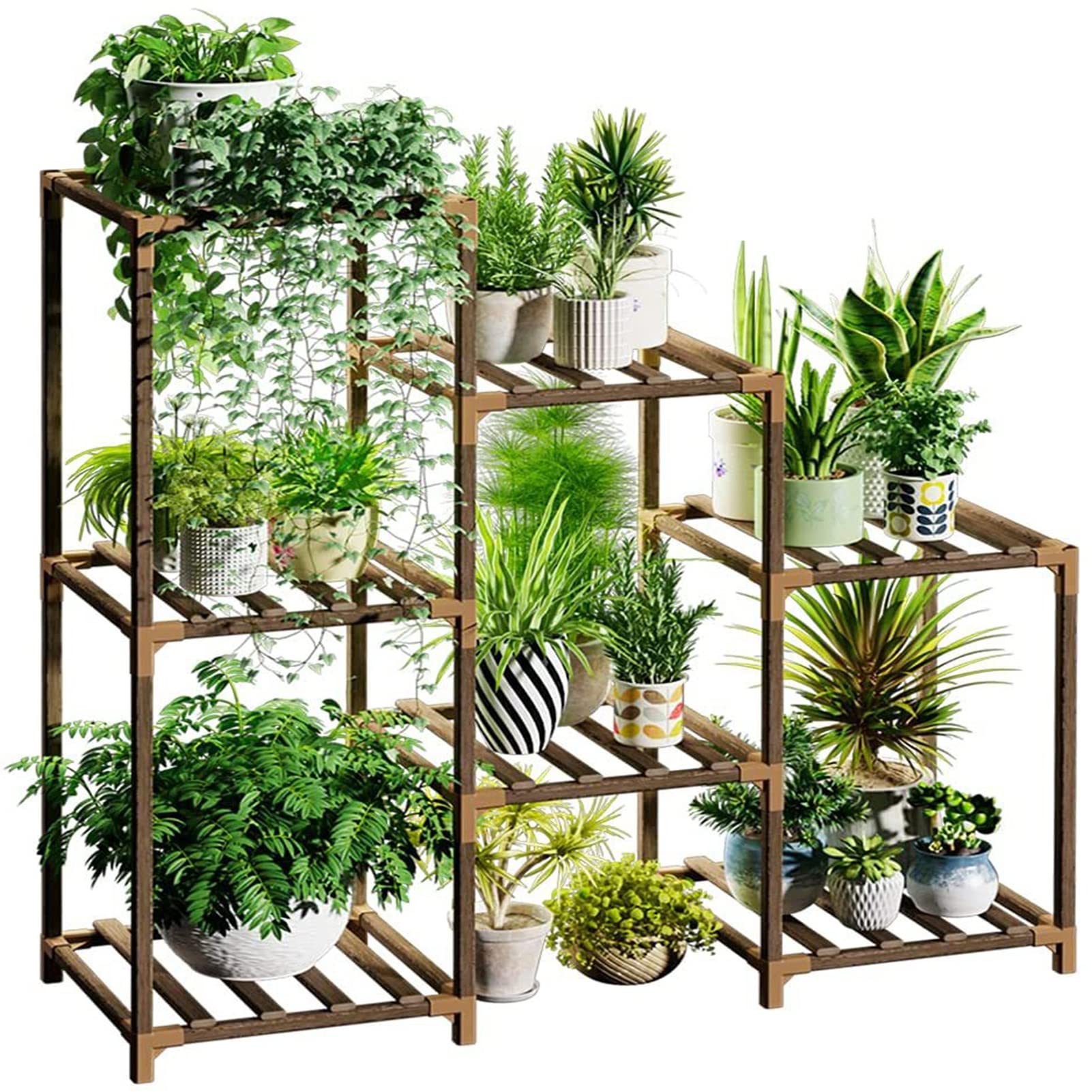 3-Tier Wooden Plant Stand for Indoor & Outdoor Use - Holds 7 Pots - Multi-Level Ladder Shelf for Plants, Flowers & Herbs - Perfect for Windows, Gardens, Balconies & Living Room Decor