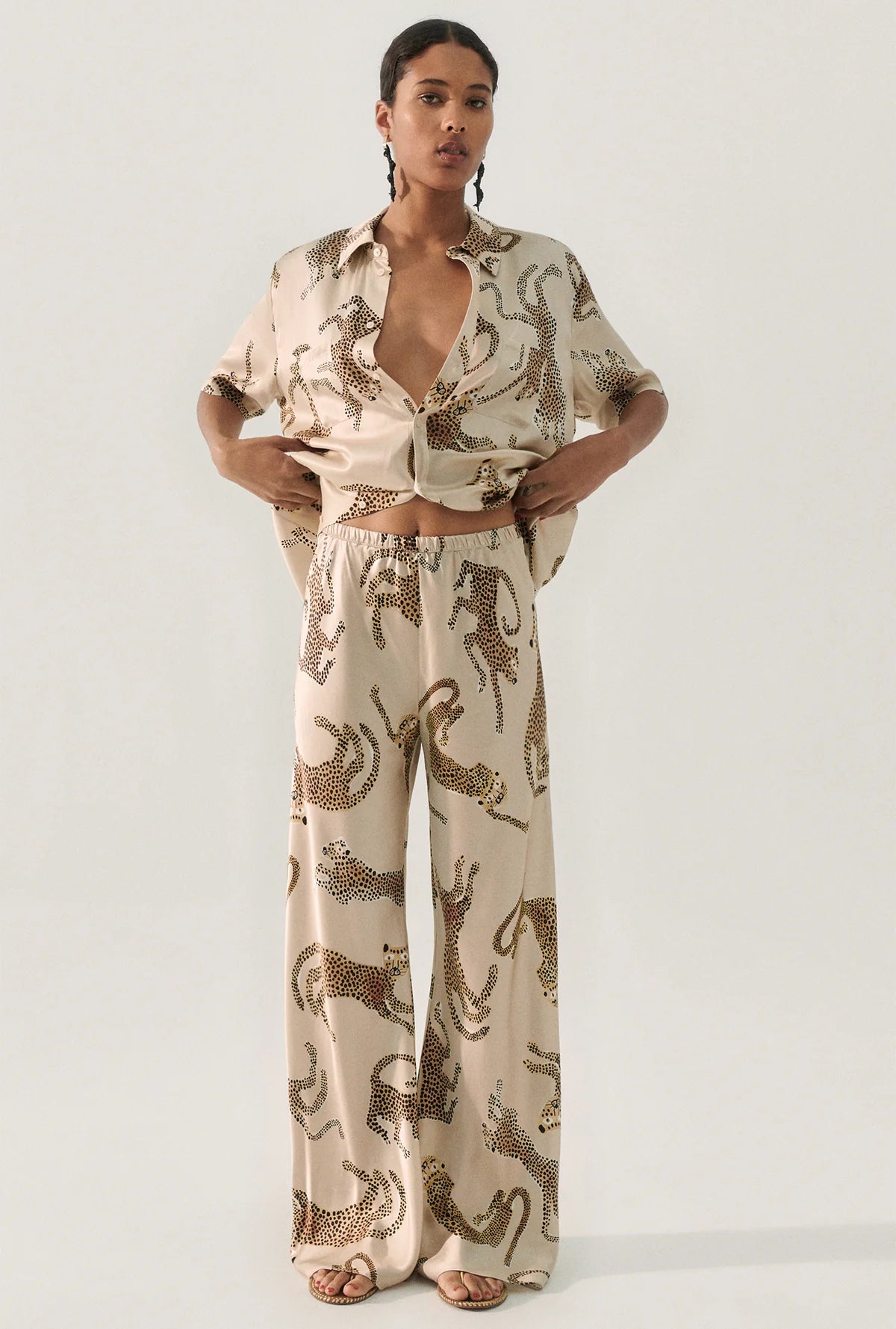 Bias Cut Pants in Jaguar Print Hazel Brown - Stylish & Comfortable Women's Trousers for Work, Casual & Evening Wear