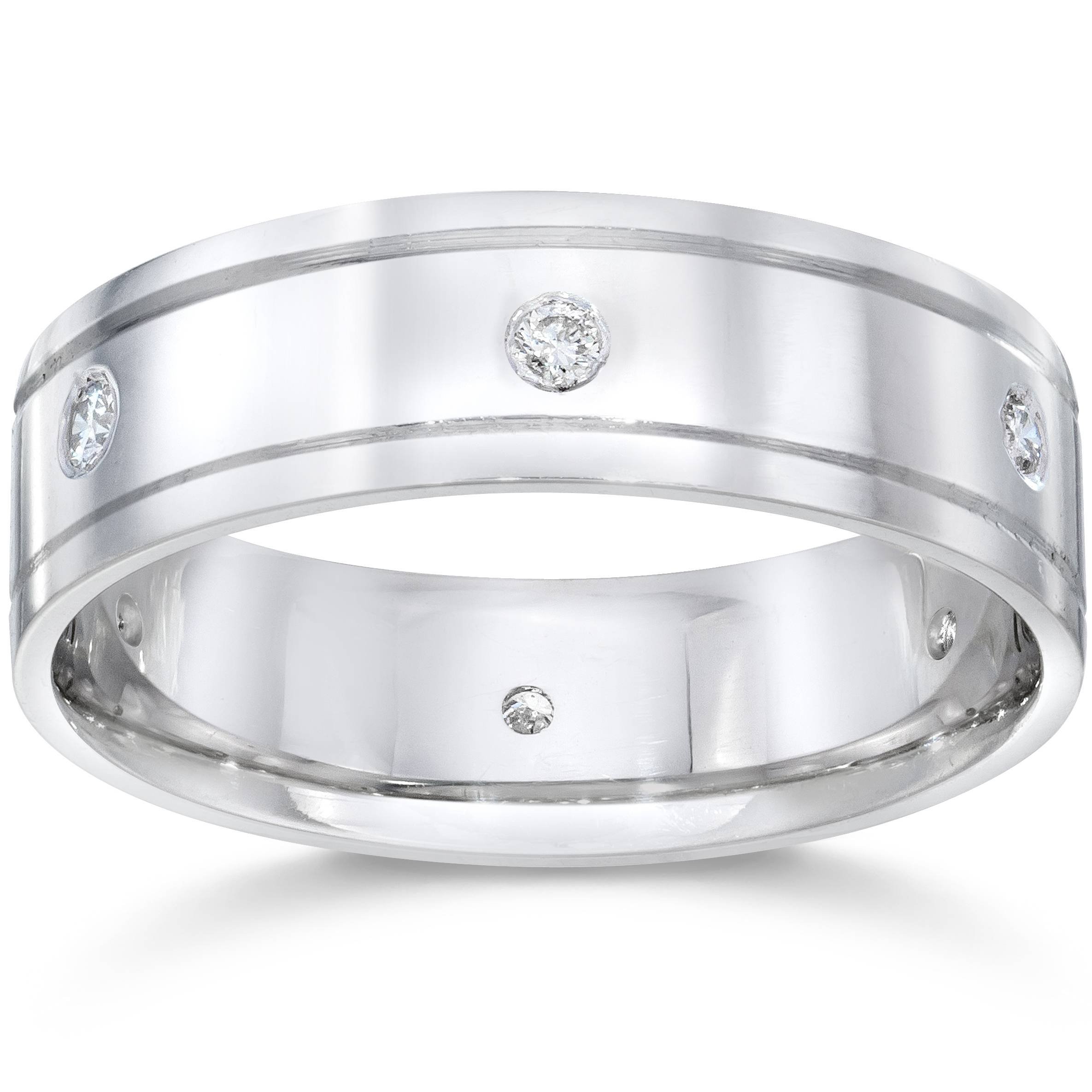 14K White Gold Polished Diamond Wedding Band Ring for Men - Elegant & Durable Wedding Ring for Groom, Engagement, Anniversary Gift (Perfect for Weddings, Proposals & Special Occasions)