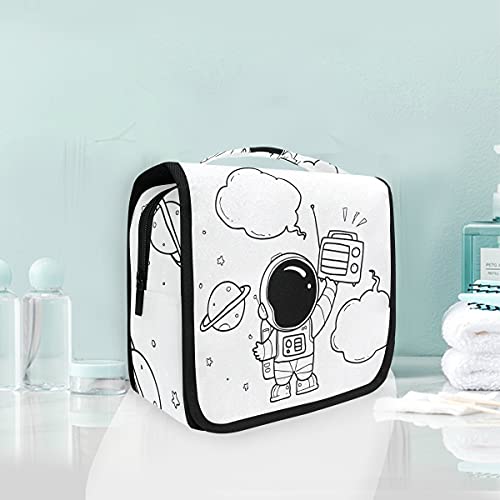 Foldable Black and White Stick Figure Cosmetic Bag - Waterproof Travel Toiletry Organizer for Women & Girls - Perfect for Makeup, Bathroom Storage, and On-the-Go Essentials