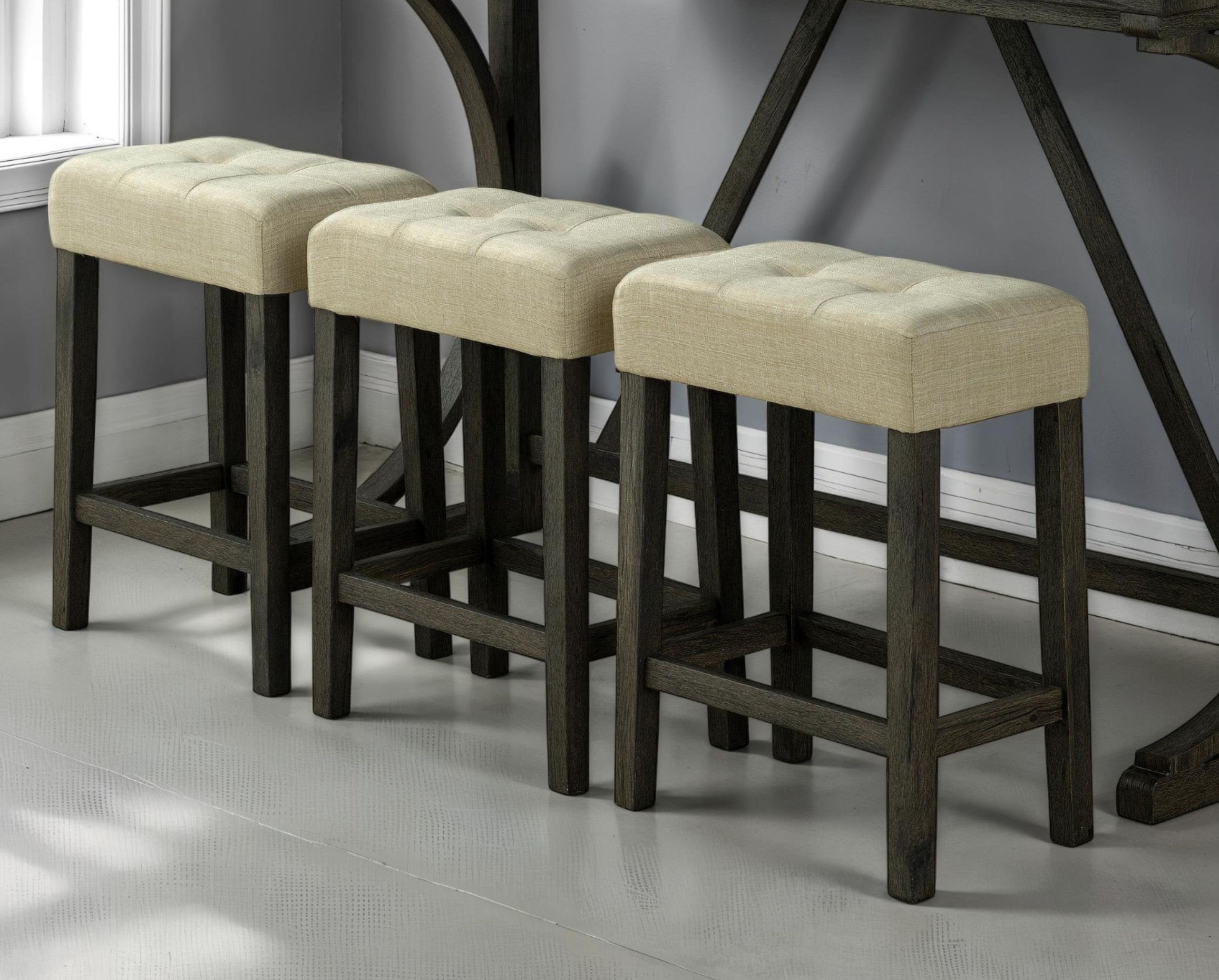 Brown 4-Piece Dining Room Set with USB Charging - Functional Unique Dining Table & 3 Tufted Beige Stool Seats for Kitchen & Small Space Dining | Perfect for Apartments, Breakfast Nooks & Cozy Gatherings