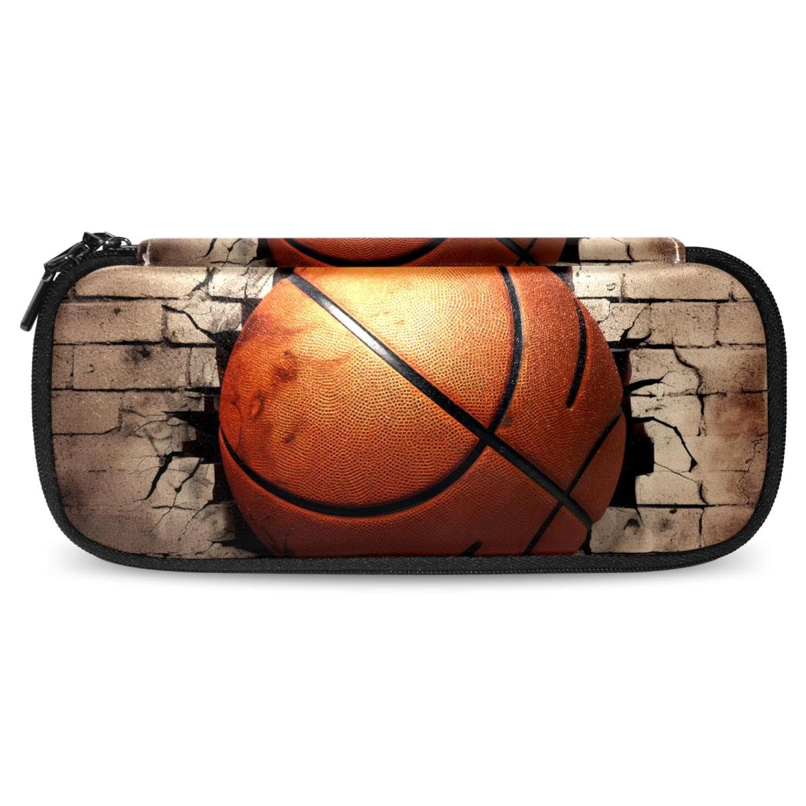 3D Basketball Pattern Pencil Pouch - Small Pen Case for School, Office & Travel - Durable Zippered Pencil Holder for Students, Artists & Professionals