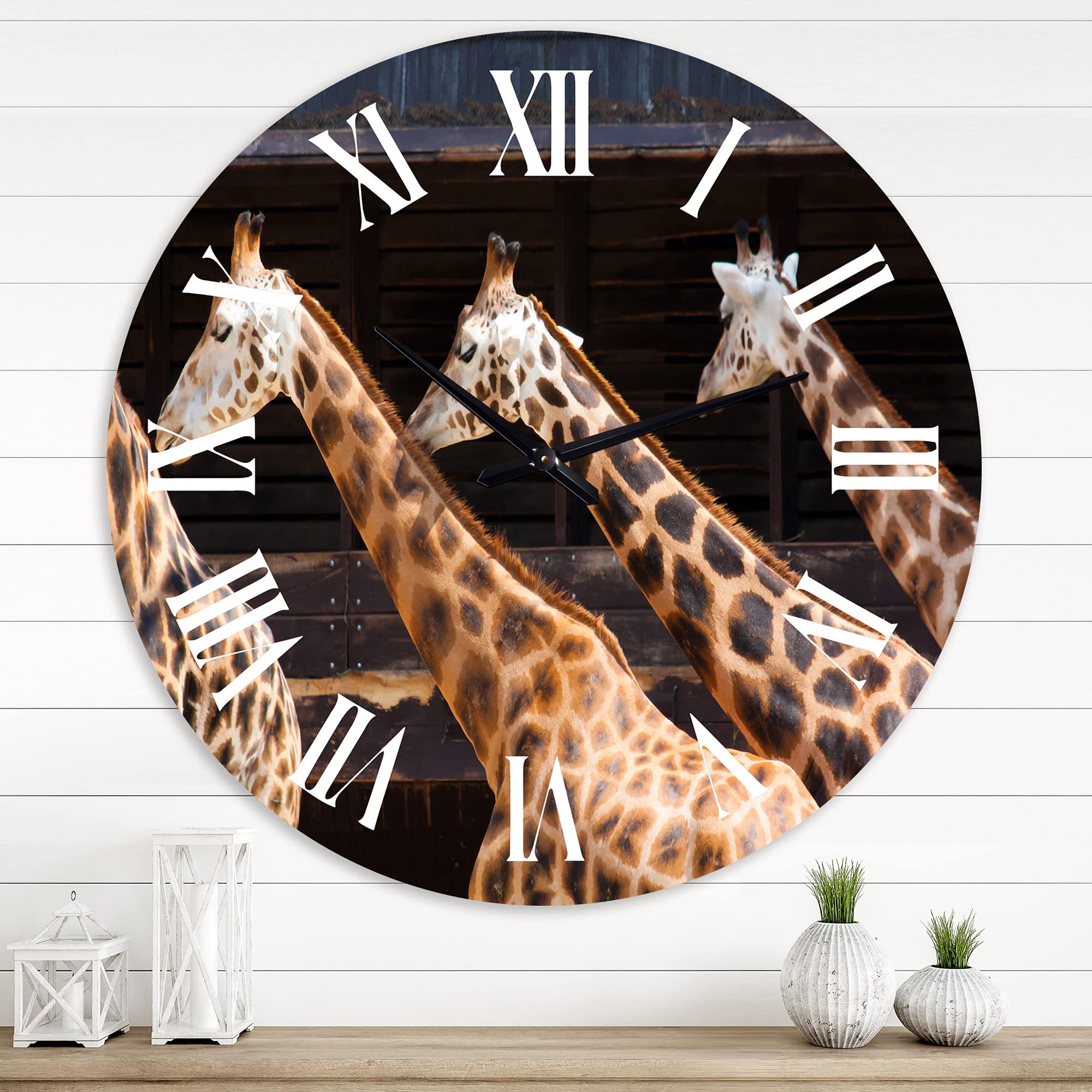 Farmhouse Wall Clock with Three Giraffes Design - Large Decorative Wall Clock for Bedroom, Living Room & Office - Perfect for Home Decor and Gift Giving