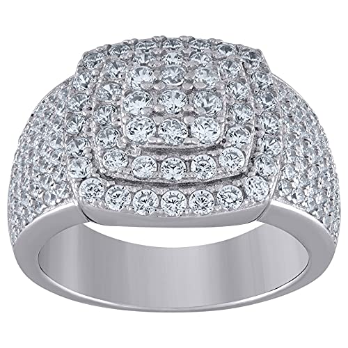 925 Sterling Silver Men's CZ Cubic Zirconia Simulated Diamond Presidential Ring - Size 7-12 | Elegant Jewelry Gift for Him | Perfect for Weddings, Prom & Formal Events