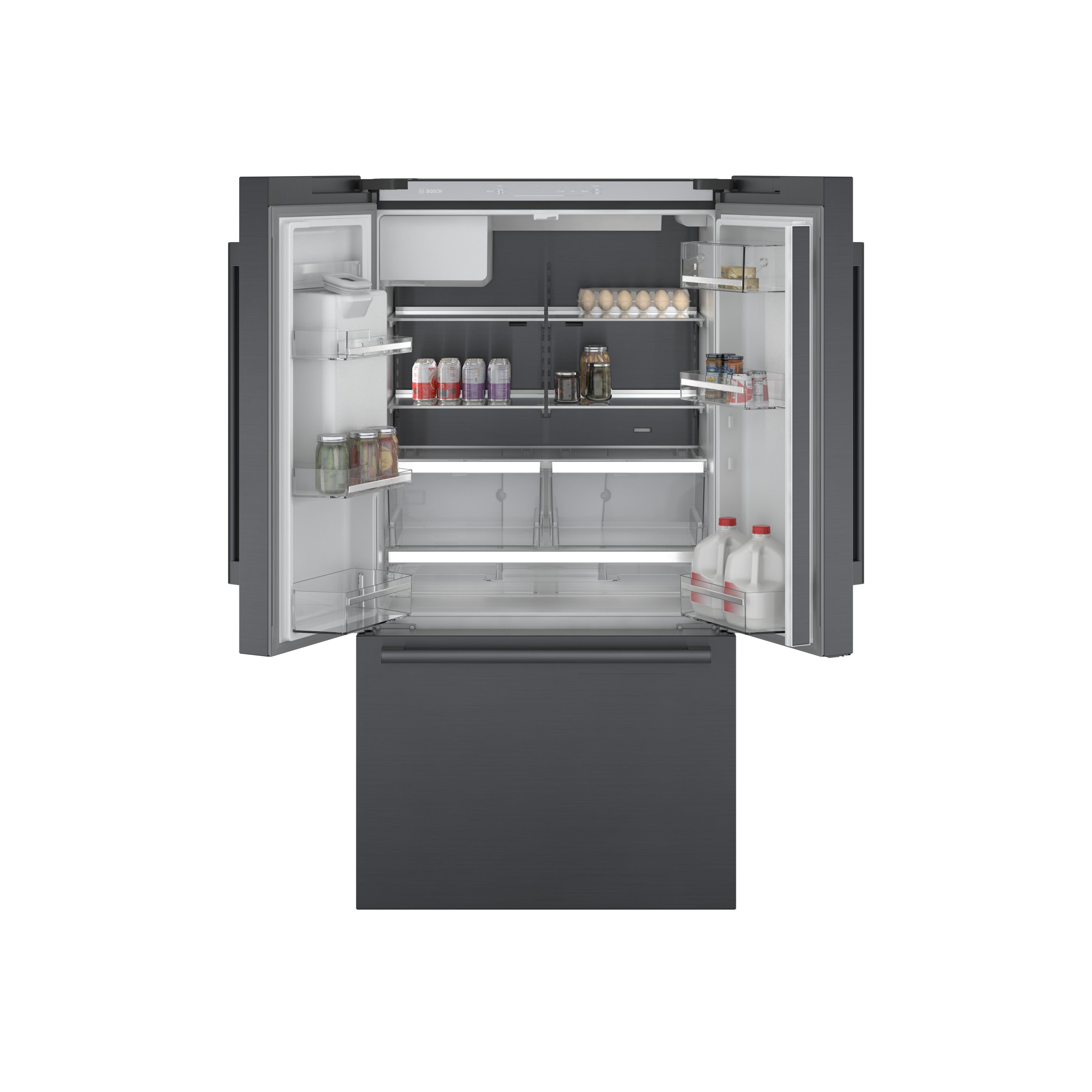 Bosch 36 Inch Counter Depth French Door Refrigerator - 21.6 Cu.Ft Stainless Steel, Energy Star Rated, Black Interior - Perfect for Modern Kitchens & Open Floor Plans