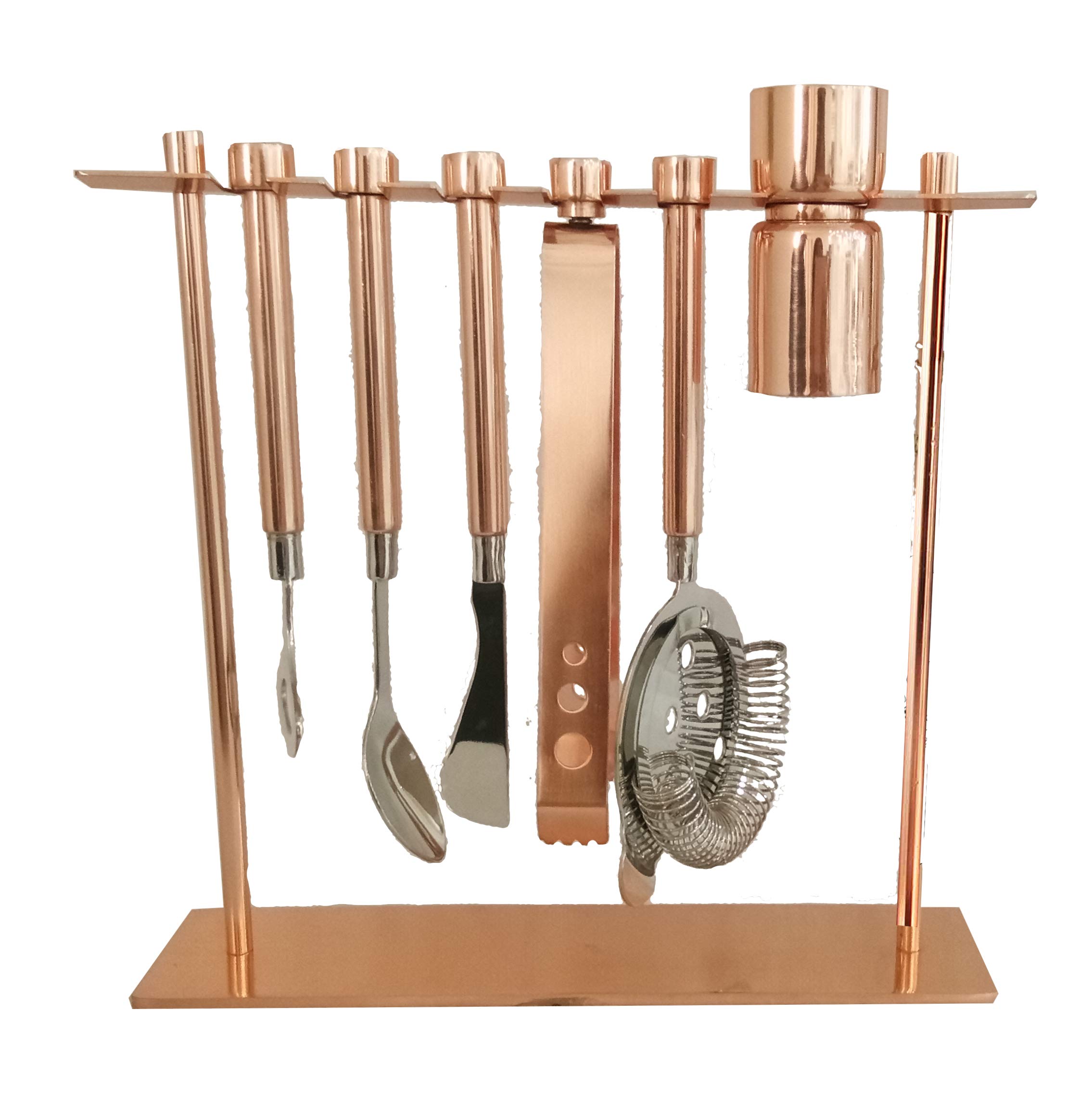 Premium 7-Piece Copper Plated Bar Tool Set - Cocktail Shaker, Jigger, Strainer & More for Home Bartending & Professional Mixology