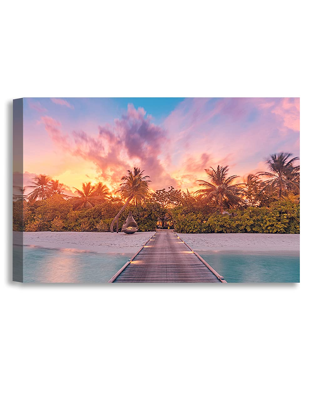 DecorArts - Maldives Sunset Beach Wall Art, 36x24 Inch Framed Canvas Print for Living Room & Bedroom Decor | Tropical Coastal Home Decor Gift