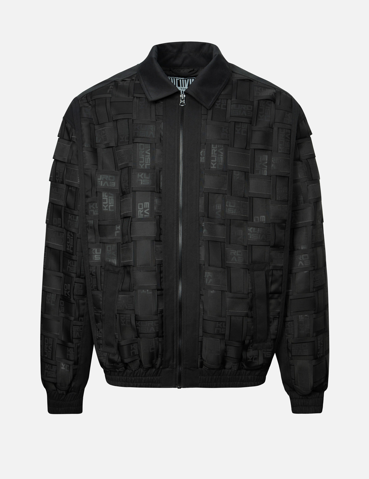 Trendy Allover Logo Print Relaxed Fit Tape Weaving Bomber Jacket for Men - Casual Streetwear, Spring & Fall Outerwear