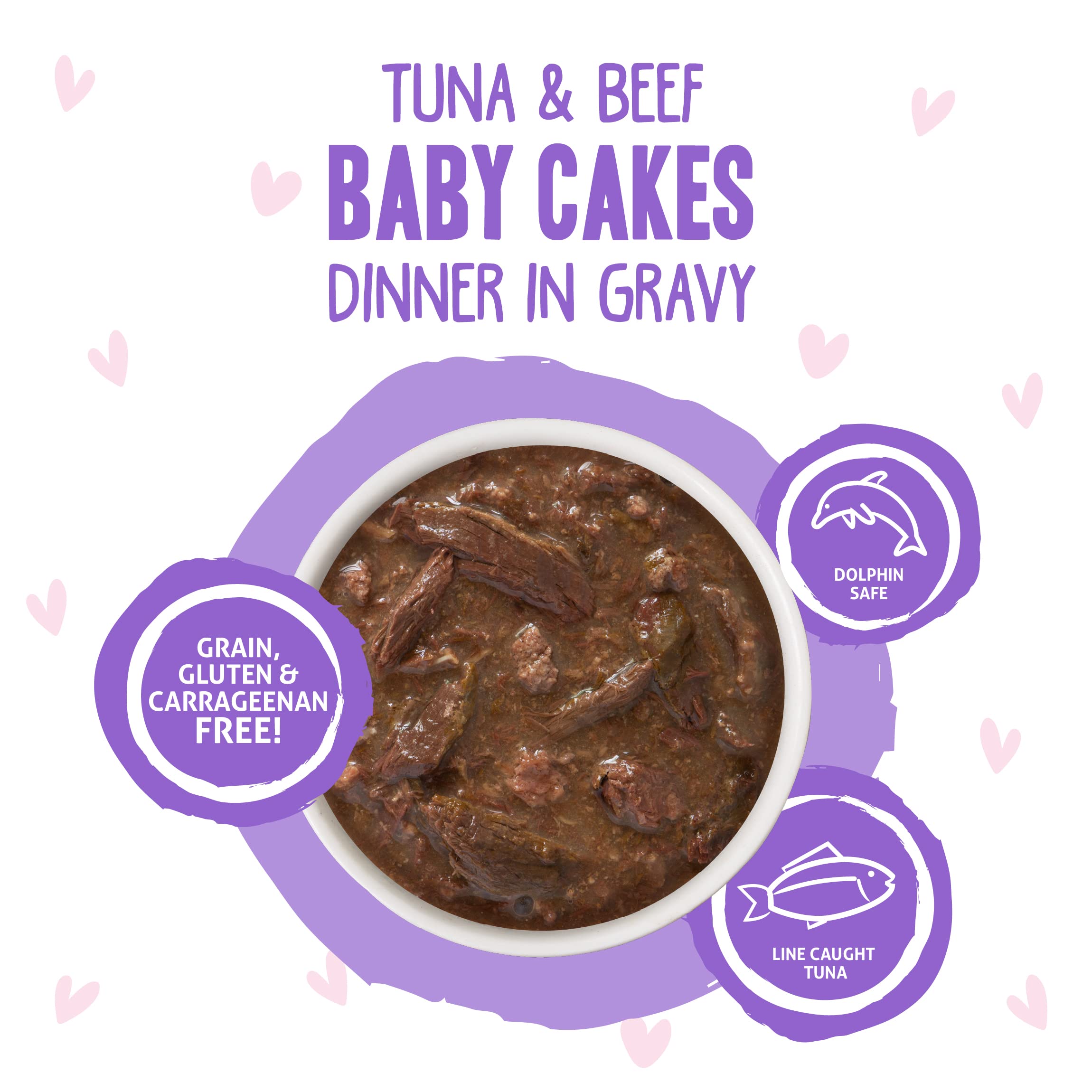 Weruva B.F.OMG Best Feline Friend Oh My Gravy! Tuna & Beef Baby Cakes in Gravy - Grain-Free Wet Cat Food, 3oz Pouch (Pack of 12) - High Protein, Natural Ingredients for Adult & Senior Cats - Perfect for Picky Eaters & Mealtime Enrichment