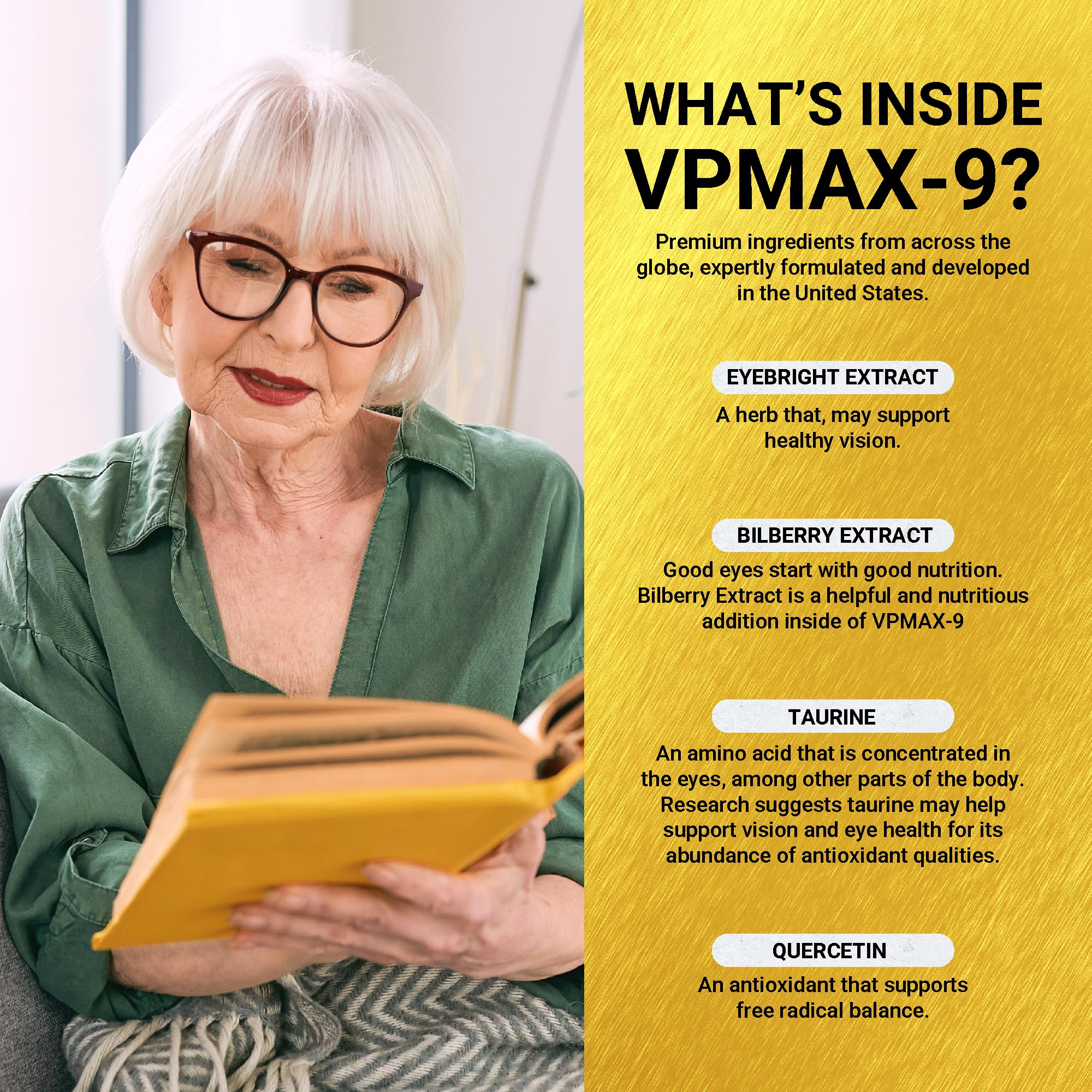 Golden After 50 VpMax-9 - Premium Eye Care Supplement with Lutein, Lycopene & Bilberry Extract - Supports Vision Health & Antioxidant Protection - 6 Bottles (180 Capsules) - Ideal for Computer Users, Night Drivers & Aging Eyes