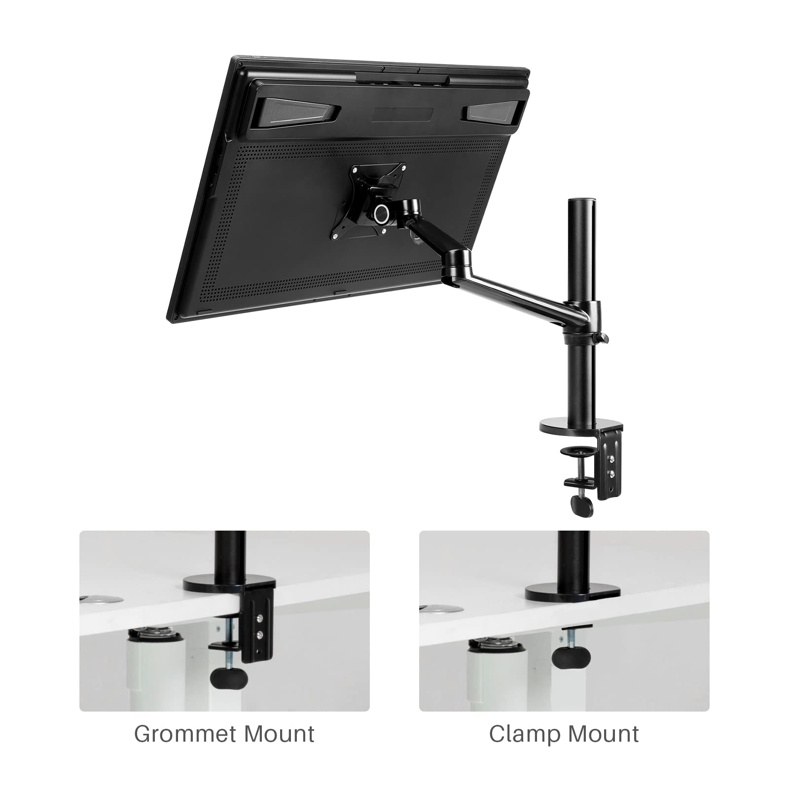 HUION Single Monitor Arm - Heavy Duty Adjustable VESA Desk Mount for 13-32 Inch Monitors up to 17.6 lbs, with Clamp/Grommet Base - Perfect for Home Office, Gaming Setup & Workspace Ergonomics