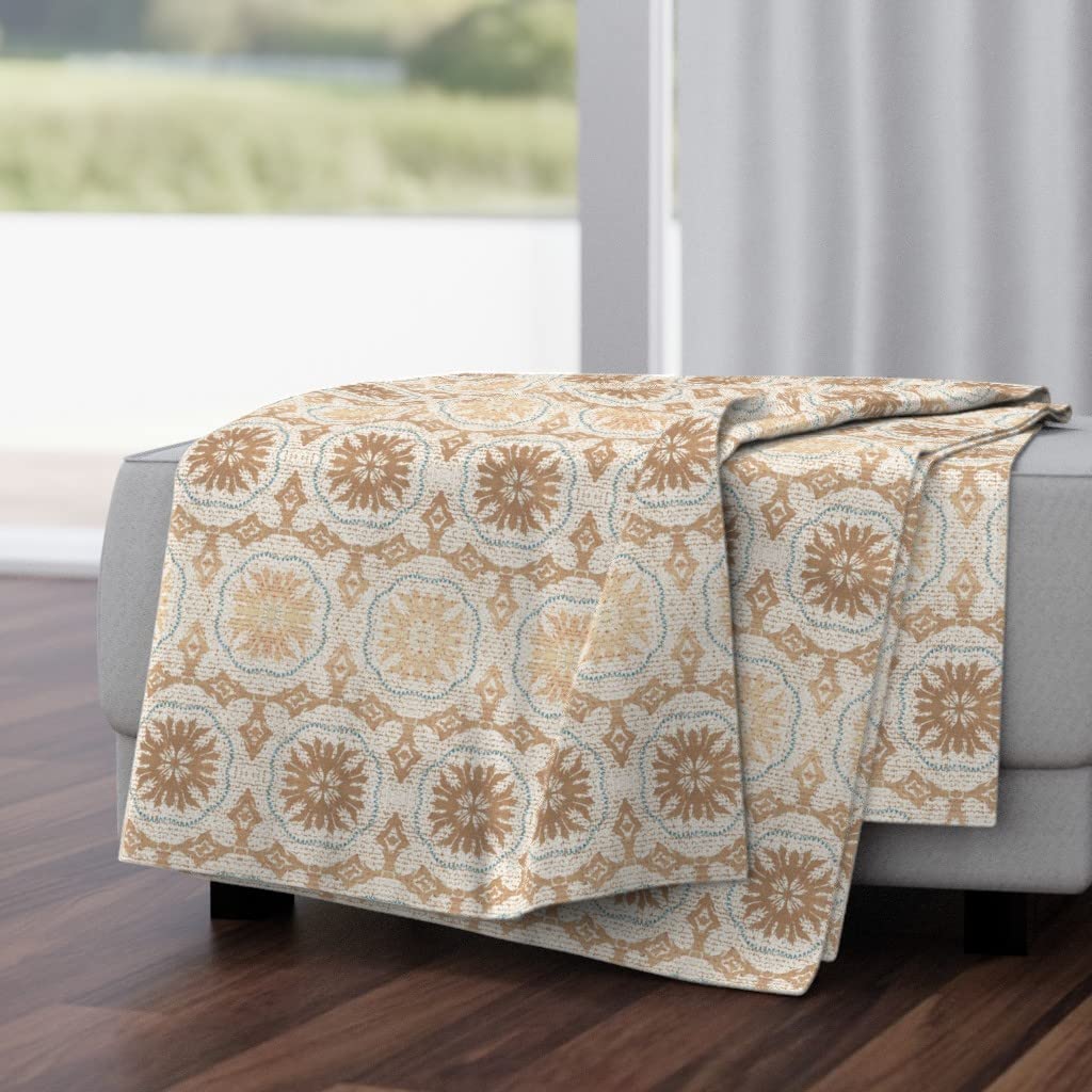 Luxe Velvet Throw Blanket 50x70 Inches - Earth Tone Faux Texture Triangle Floral Design in Bronze & Terracotta | Soft Cozy Blanket for Couch, Bed & Home Decor