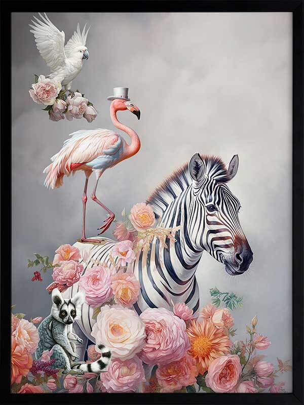 Fantastical Friends Framed Art Print - Whimsical Animal Wall Decor for Nursery, Kids Room & Playroom - Perfect Gift for Children's Bedroom or Classroom