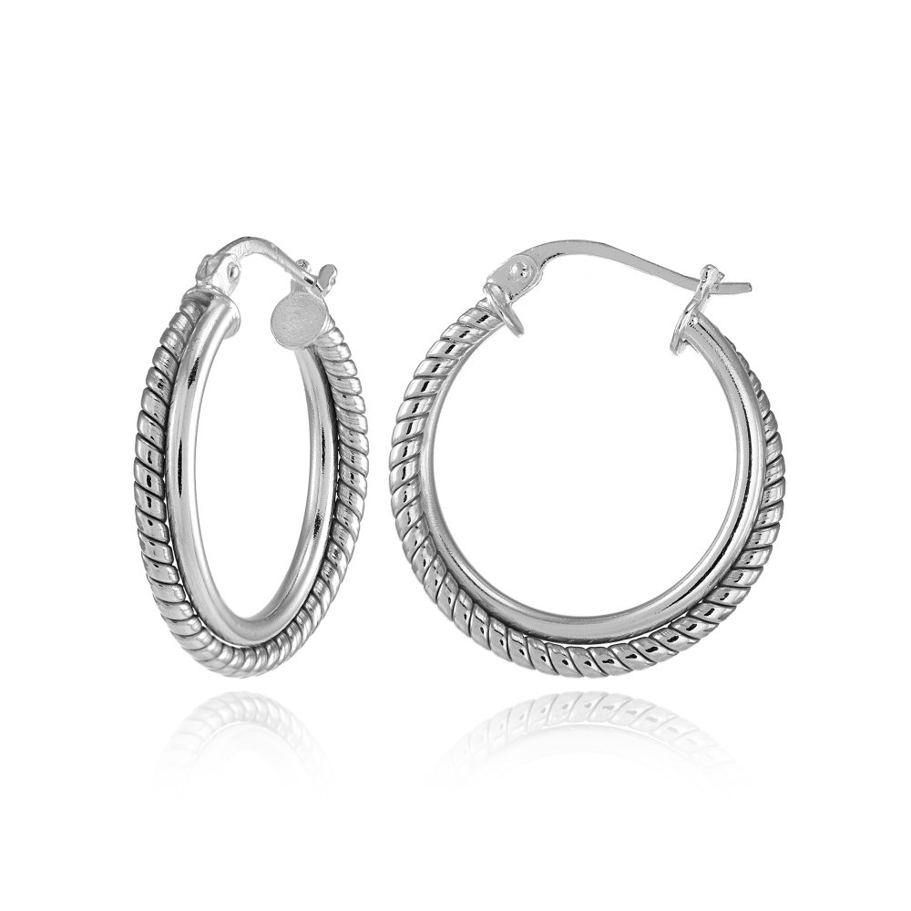 20mm & 25mm Sterling Silver Polished Twist Round Hoop Earrings for Women - Perfect for Everyday Wear, Parties & Gifts
