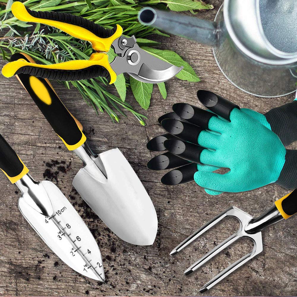 5-Piece Heavy Duty Aluminum Garden Tool Set - Durable Weeding & Soil Loosening Kit for Gardening, Landscaping & Outdoor Planting (Perfect for Home Gardens, Flower Beds & Vegetable Patches)