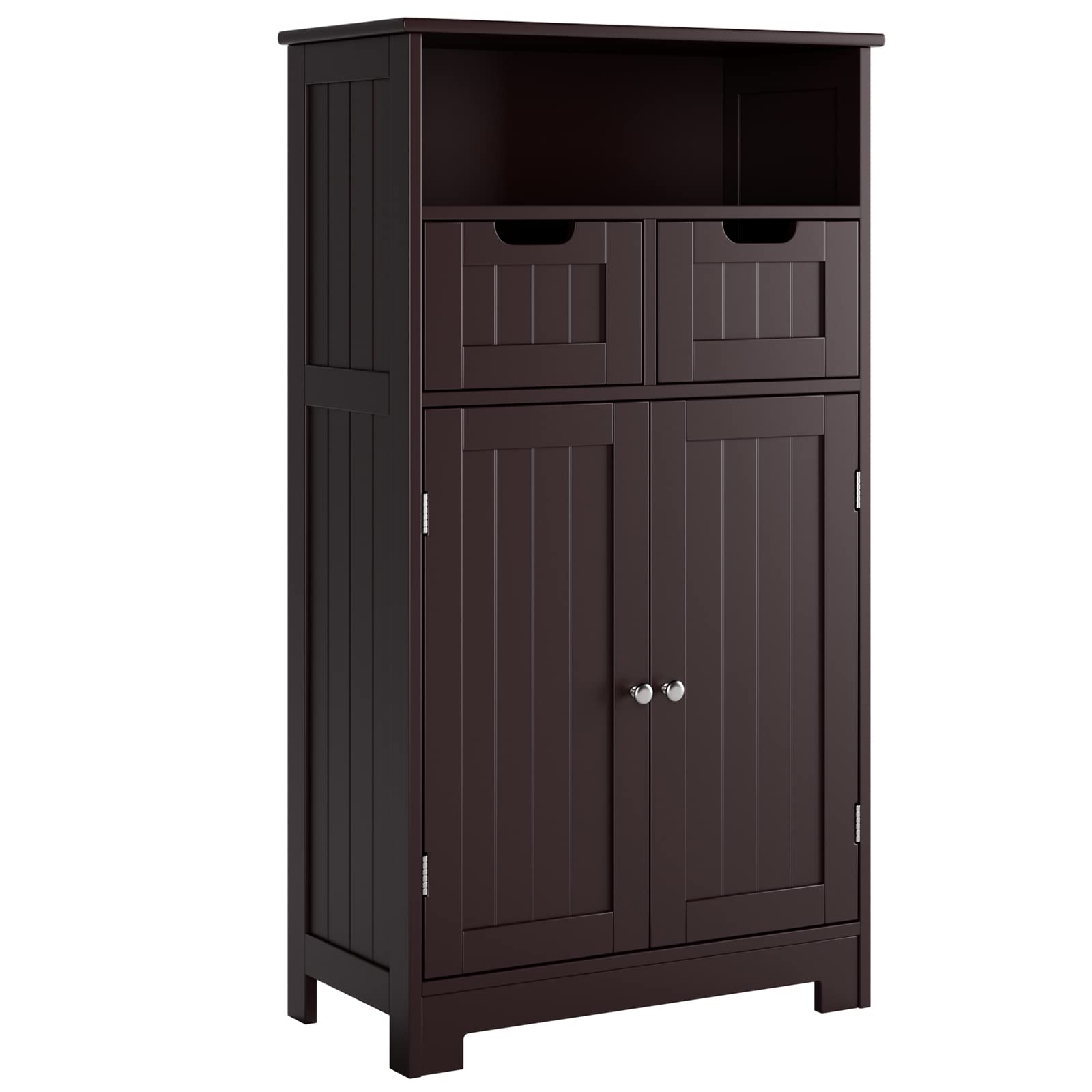 HORSTORS Bathroom Cabinet with 2 Doors & 2 Drawers - Free Standing Wooden Storage Organizer for Bathroom, Living Room, Office - Dark Brown Floor Cabinet | Space-Saving Storage Solution for Small Bathrooms, Bedrooms & Home Offices