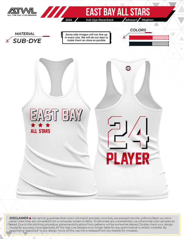East Bay All Stars Sublimation Dye Women's Racerback Tank Top - Gym Workout, Yoga & Running Athletic Wear
