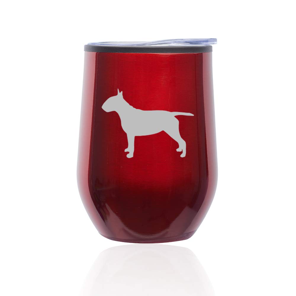 Stemless Wine Tumbler with Lid - 16oz Insulated Coffee Travel Mug, Durable Glass Cup with Bull Terrier Design (Red) - Perfect for Hot/Cold Drinks, Office, Picnics & Outdoor Adventures