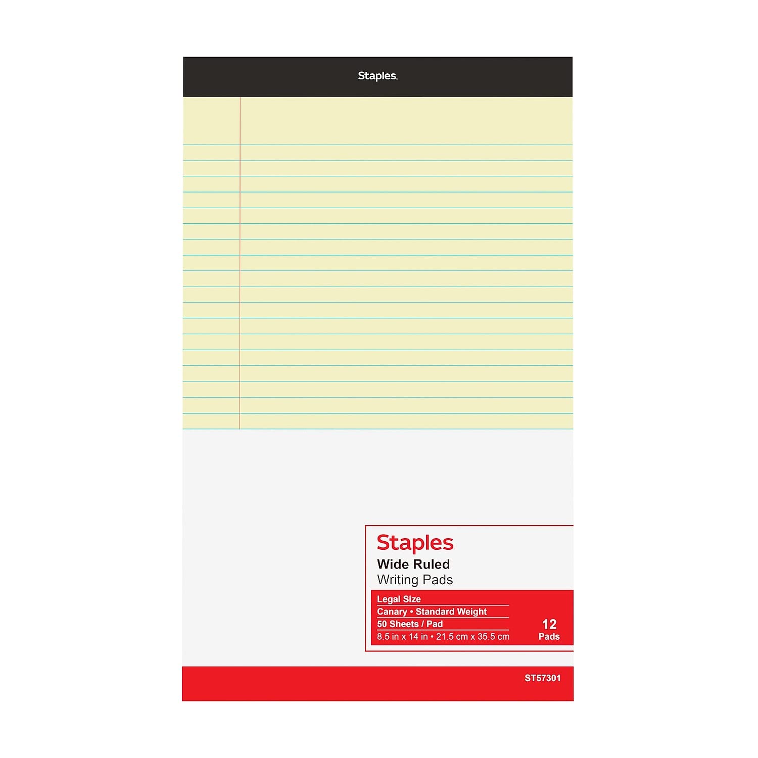 Staples Perforated Notepads - Wide Ruled Canary Yellow Legal Size (8.5