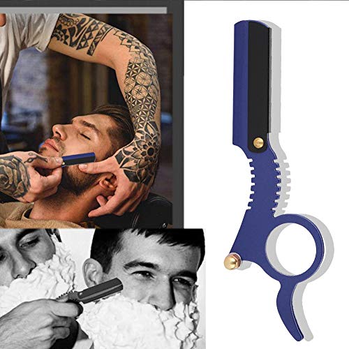 Vintage Classic Straight Edge Razor for Men & Women - Barber Shaving Razor with Easy Replacement Blades - Home & Salon Use - Blue