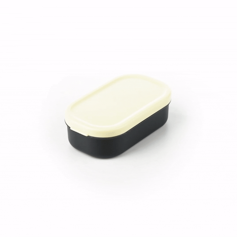 Bento Tek 3 oz Black Buddha Box Snack & Sauce Container with Beige Lid - 3.75