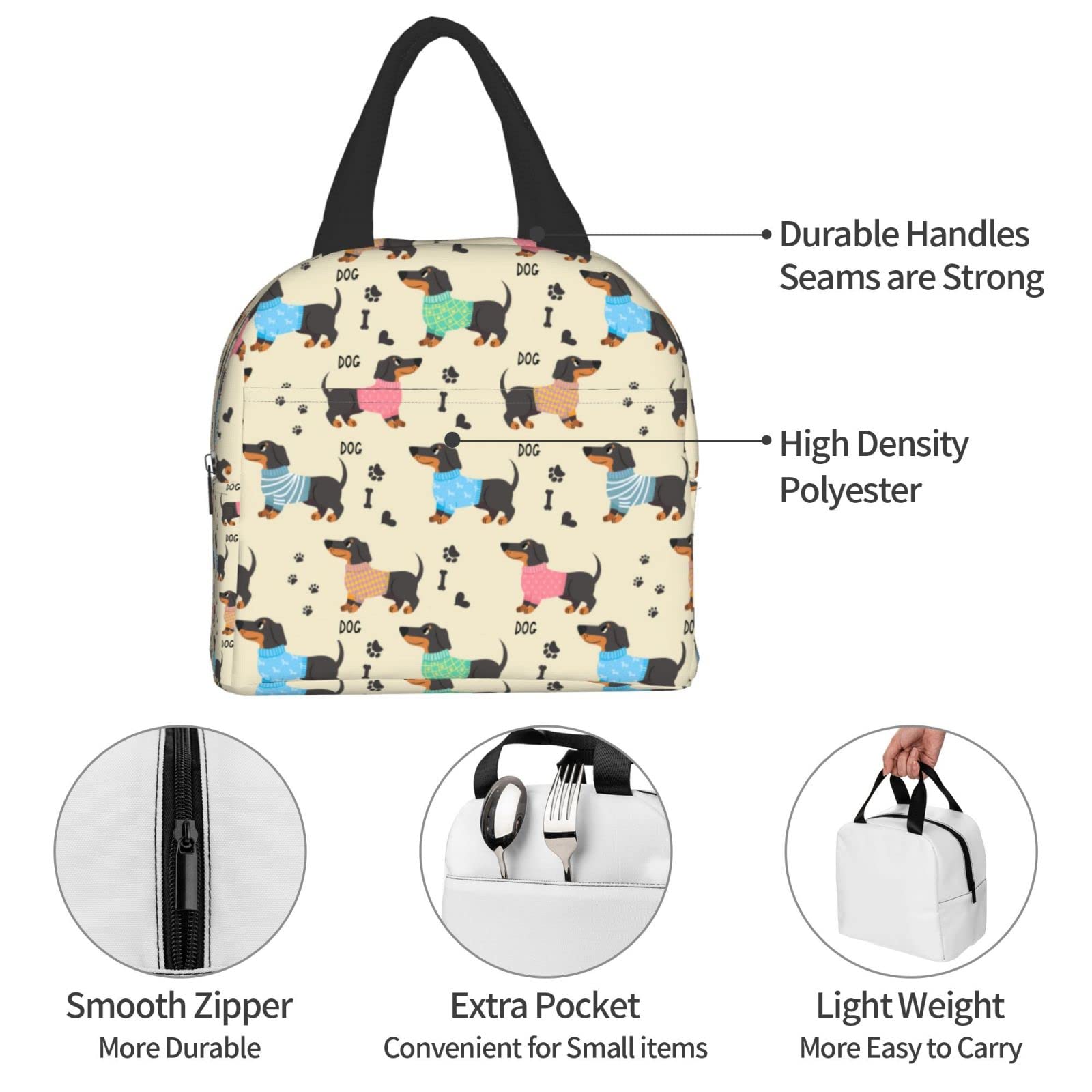 Insulated Dachshund Lunch Box for Women & Men - Reusable Washable Cooler Tote Bag for Office, Work, Picnic & Beach - Lightweight Meal Prep Container for Daily Use & Outdoor Activities