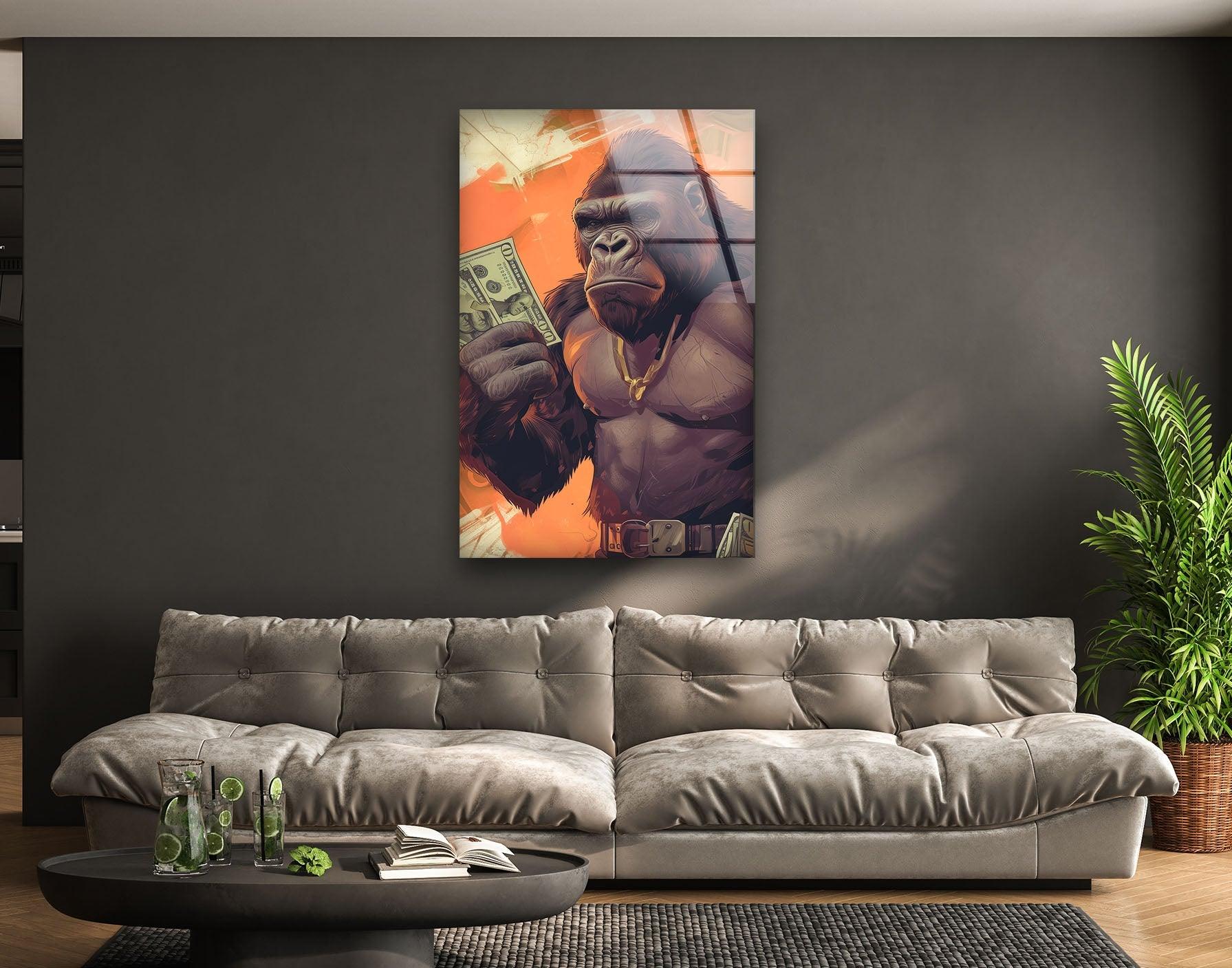 Angry Gorilla Glass Wall Art - Modern Home Decor for Living Room, Bedroom & Office - Shatterproof & Stylish Glass Artwork
