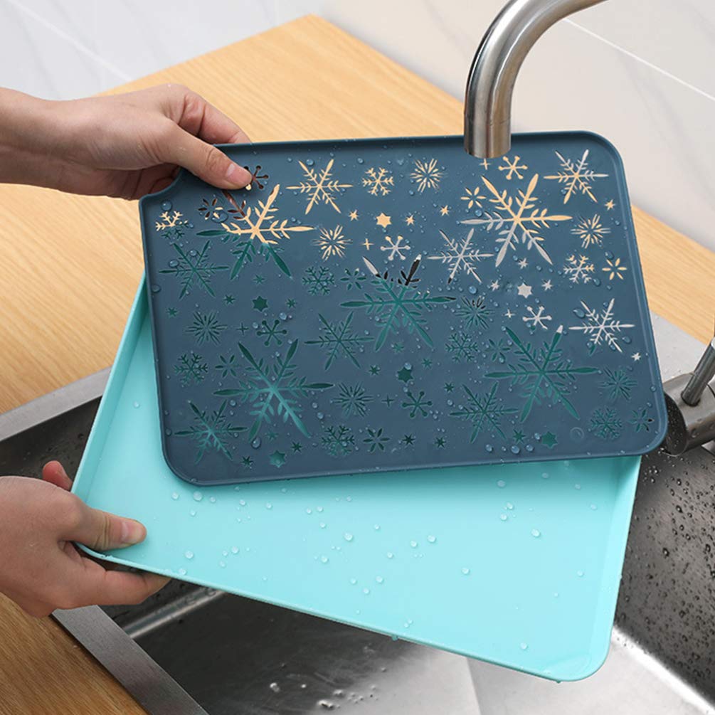 Hemoton 2-Pack Rectangular Kitchen Drying Mat - Dish Drainer, Utensil Tray & Vegetable Drying Rack - Non-Slip Silicone Drain Board for Dishes, Cups & Tableware - Perfect for Countertop, Sink & Tea Station Organization