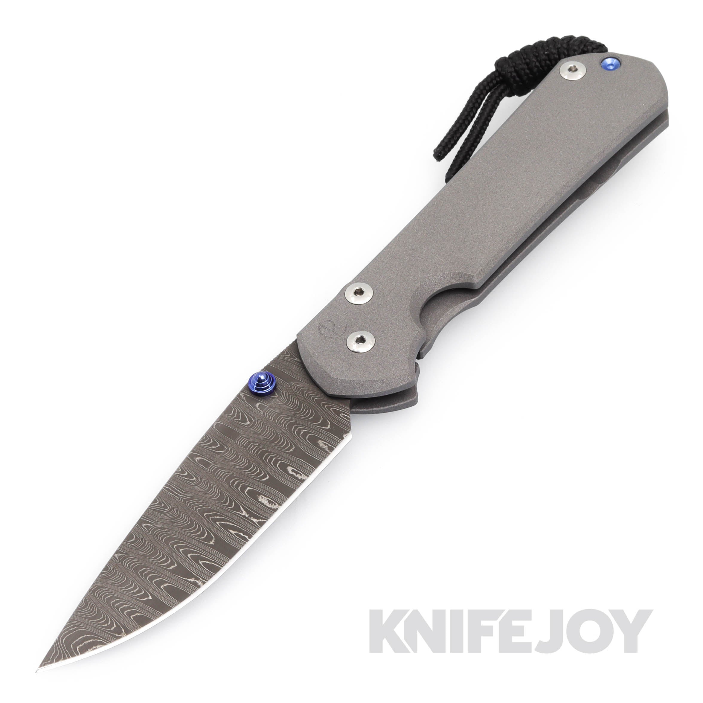 Chris Reeve Knives Large Sebenza 31 Plain Ladder Damascus Drop Point Folding Knife with Double Blue Lugs - Premium EDC Pocket Knife for Outdoor, Camping & Everyday Carry
