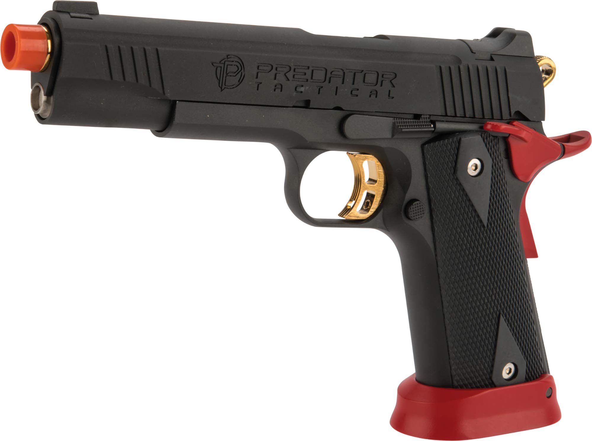 King Arms Predator Tactical Iron Shrike CO2 Gas Blowback Airsoft 1911 Pistol - Red | Realistic Airsoft Gun for Tactical Training & Competitive Shooting