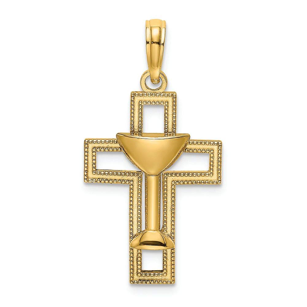 FJC Finejewelers 14K Yellow Gold Cross with Communion Cup Polish Charm - Elegant Religious Jewelry for Baptism, First Communion & Spiritual Gifts