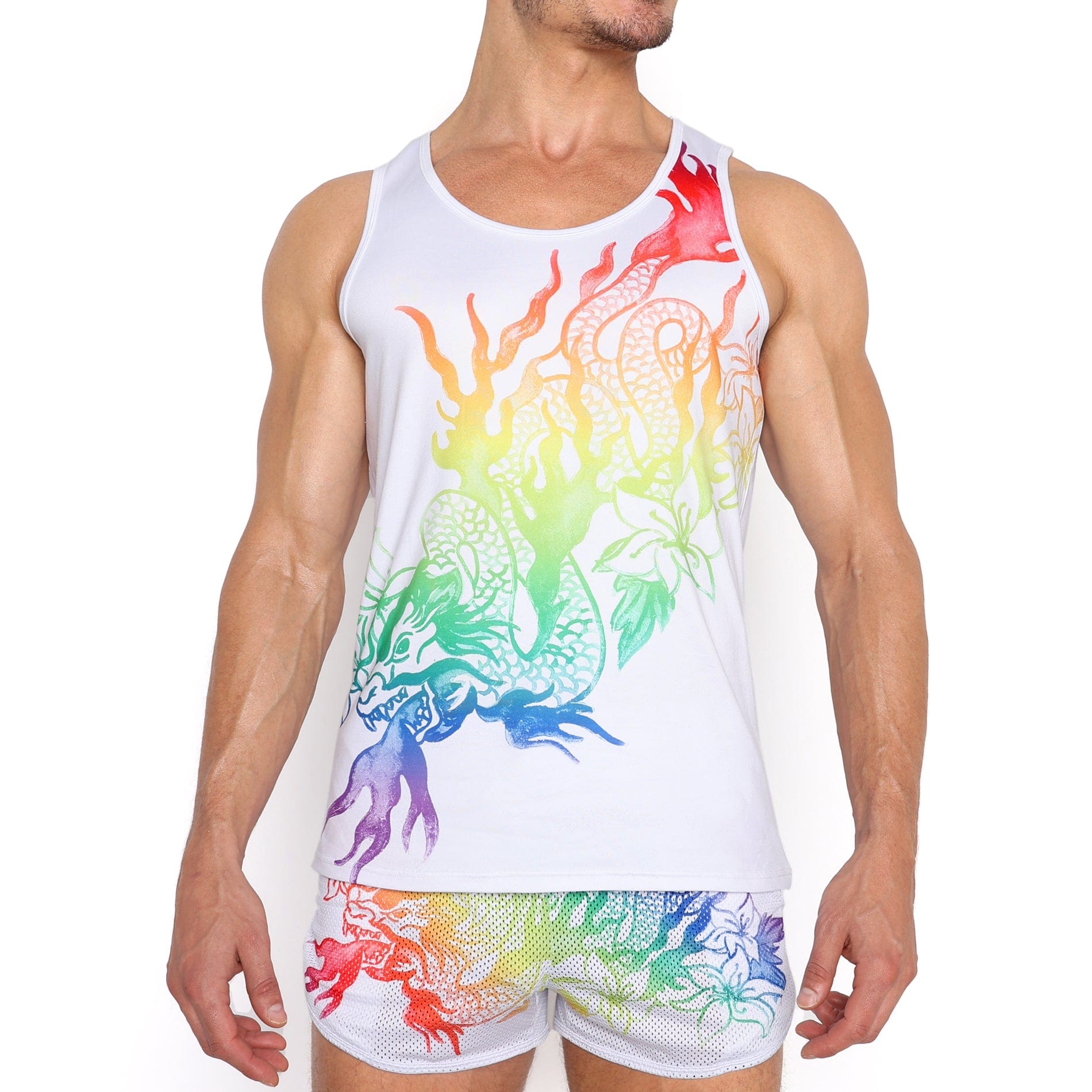 Ombre Japanese Dragon Print Tank Top for Women - Stylish Casual & Streetwear Fashion - Perfect for Summer Outfits, Festivals, and Gym Wear