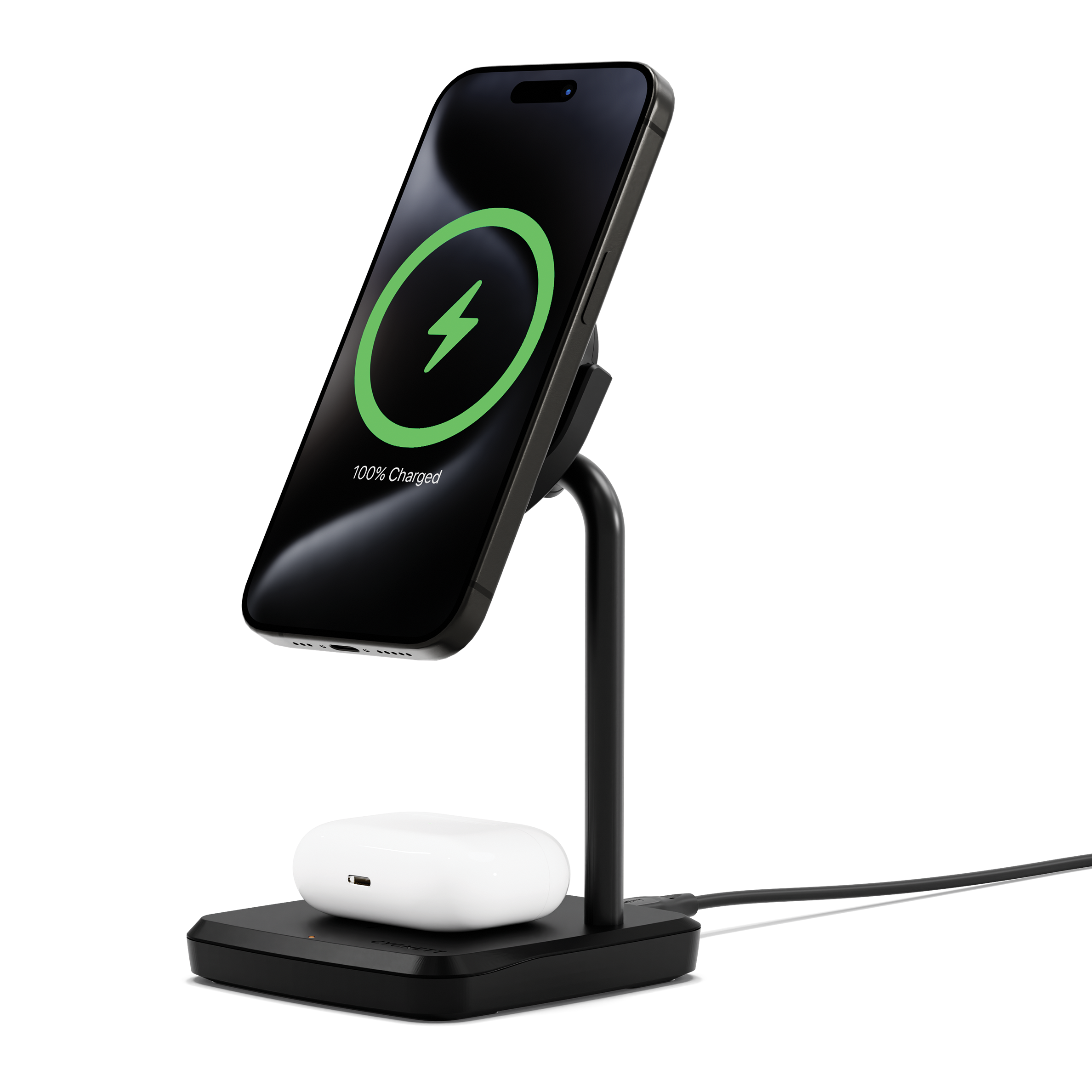 2 in 1 Magnetic Wireless Charger Stand for iPhone 15/14/13/12 & AirPods - Qi2.0 Certified Fast Charging Pad - Perfect for Home, Office & Travel Use