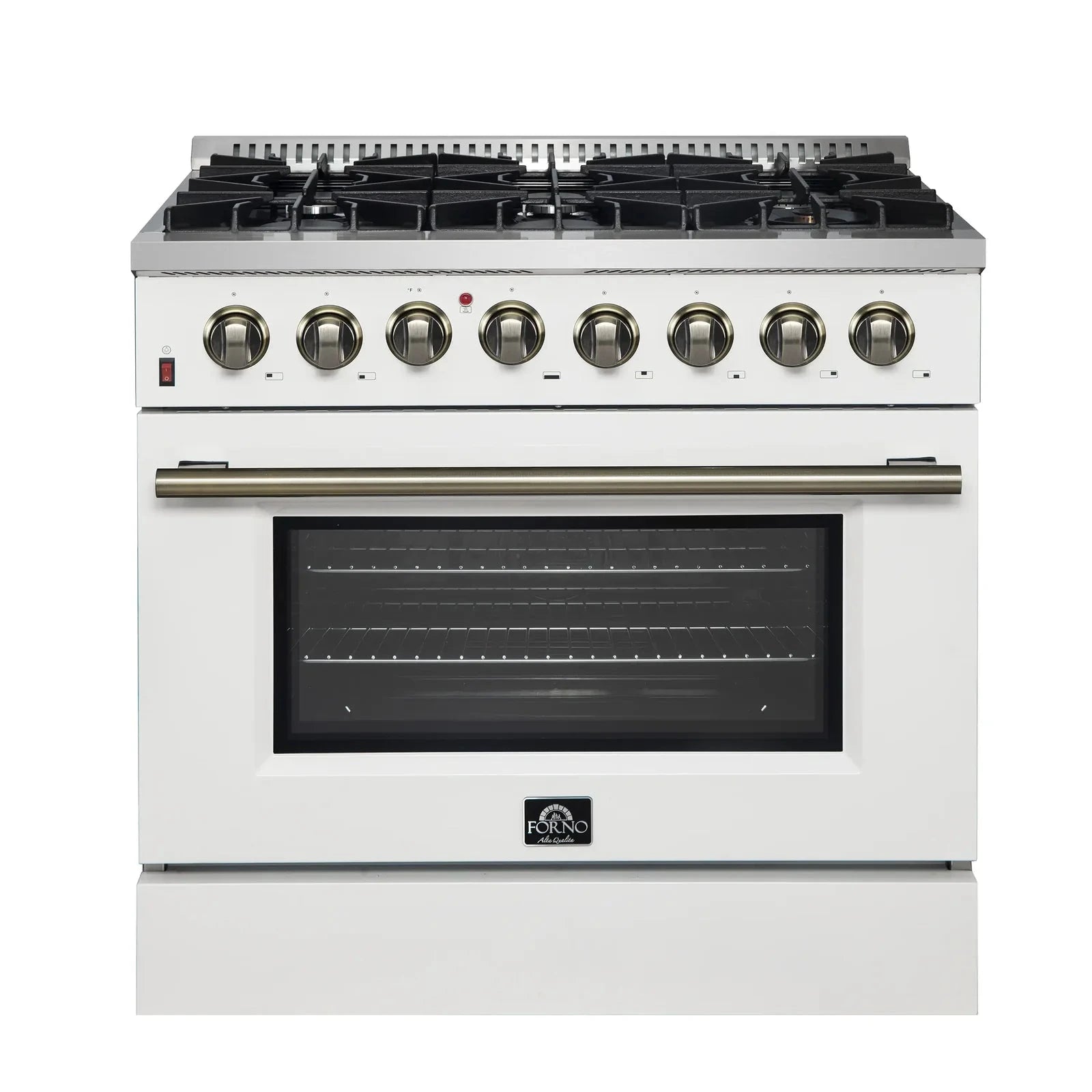 Forno Galiano 36-Inch Professional Dual Fuel Range - Gas Stove & Electric Oven in White with Antique Brass Trim (Model FFSGS6156 36WHT) | Perfect for Gourmet Cooking, Home Kitchens & Restaurant-Style Meals