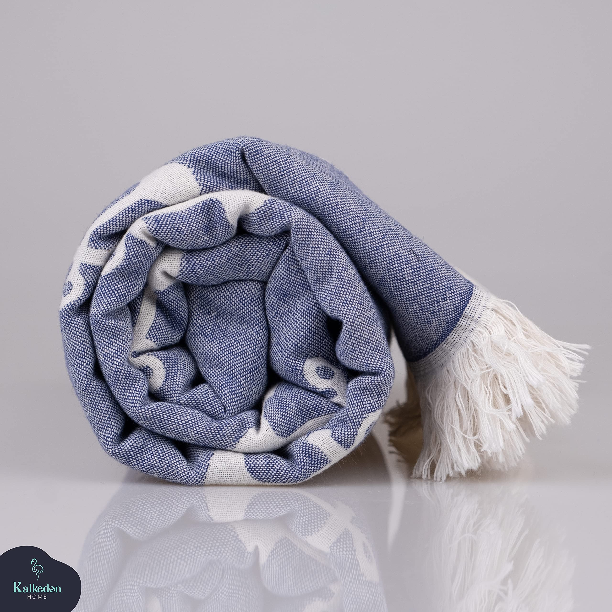 Double Sided Anchor Sand Free Beach Towel - Premium Organic Turkish Cotton Sarong & Peshtemal for Beach, Pool, Bath & Travel - Soft Quick Dry Blanket in White & Blue