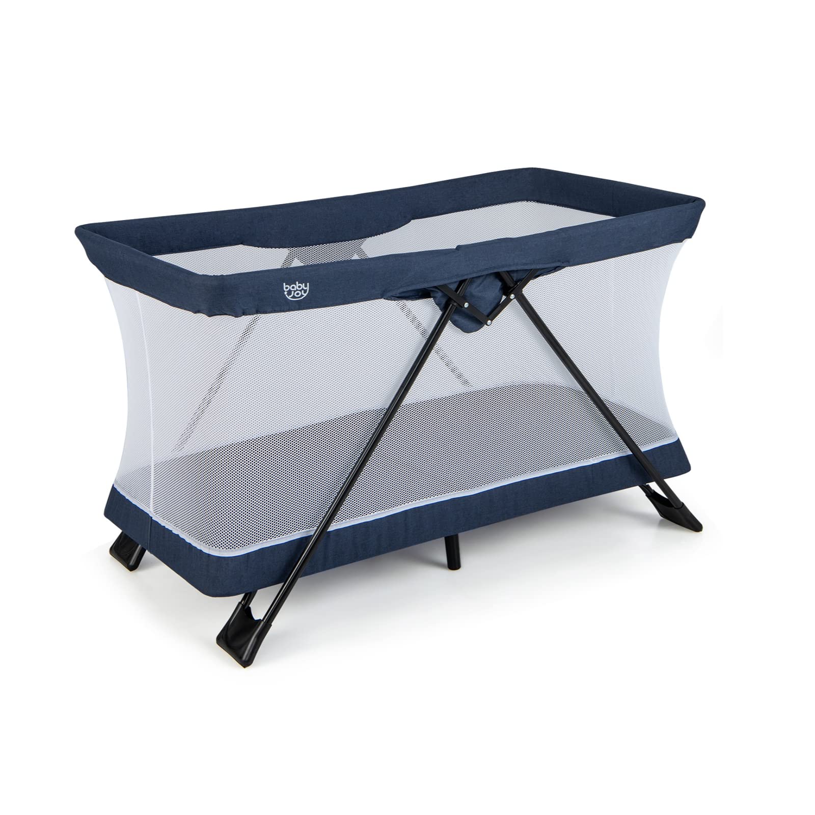 BABY JOY Portable Travel Crib - Lightweight Foldable Playpen for Babies & Toddlers with Soft Washable Mattress, No-Tools Assembly Playard for Newborns to 3 Years Old (Blue) | Perfect for Home, Travel, Daycare & Outdoor Adventures
