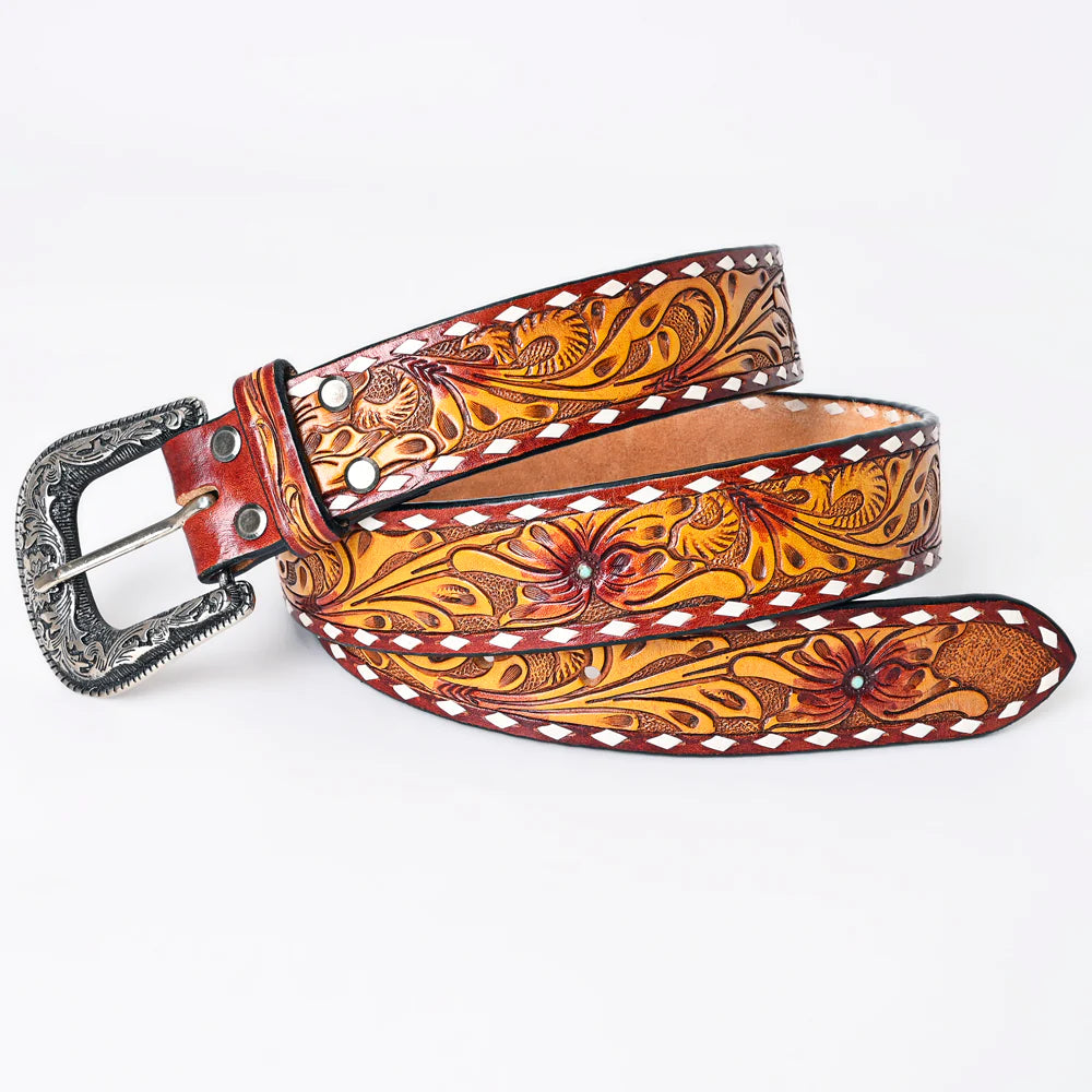 American Darling Yellow Floral Embossed Leather Belt for Women - Vintage Western Style Accessory for Jeans, Dresses & Boho Outfits
