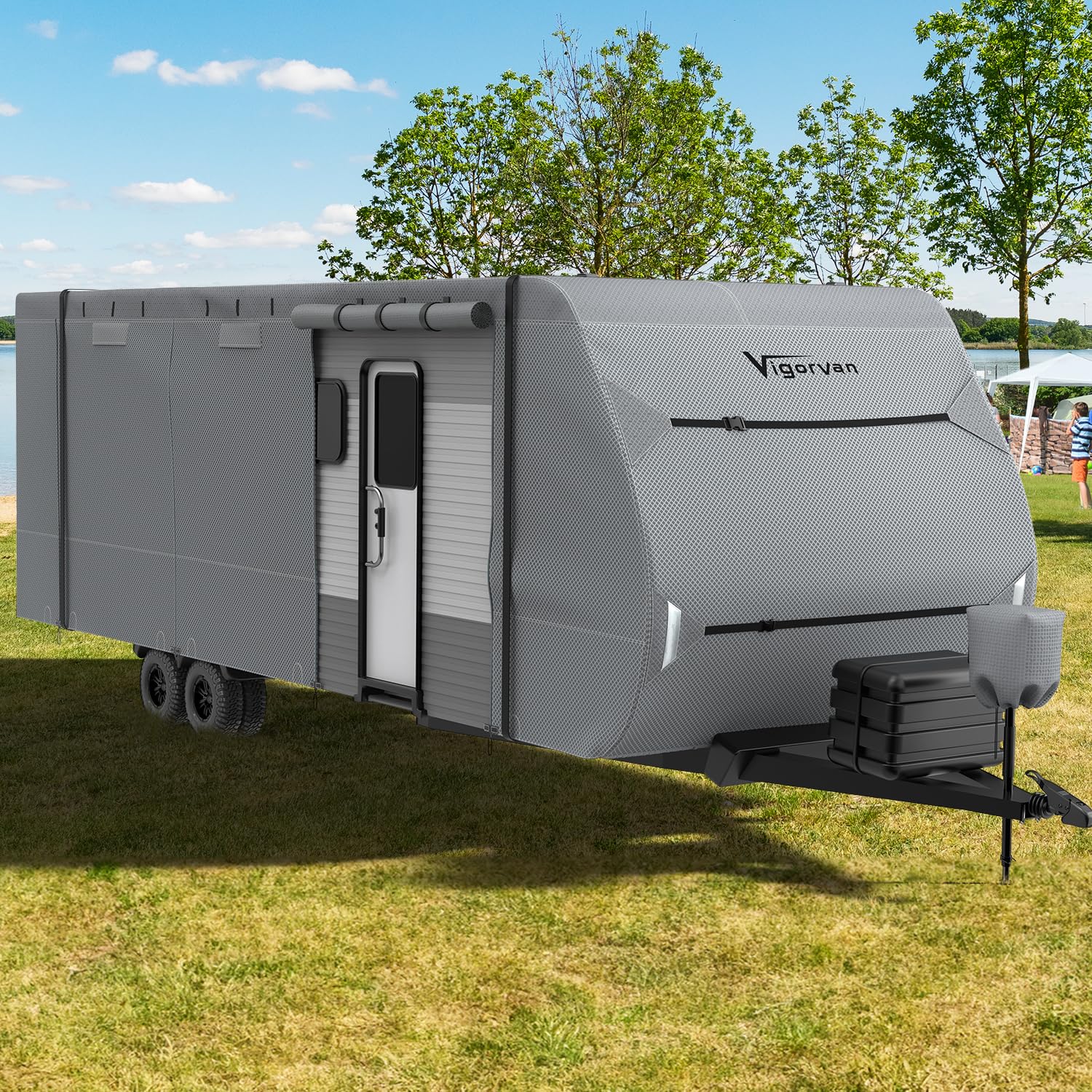 Vigorvan Upgraded 7-Layer RV Cover - Windproof Camper Cover for 27-30FT Travel Trailers & Toy Haulers | Includes Tongue Jack Cover, Extra Windproof Ropes & Gutter Covers | Perfect for Outdoor Storage & Winter Protection