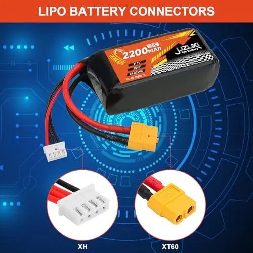 2 Pack 11.1V 2200mAh 3S 50C Lipo Battery Rechargeable Lithium Polymer RC Battery with XH & XT60 Connectors for RC Cars, Drones, Airplanes, Helicopters - Perfect for FPV Racing and RC Hobbyists