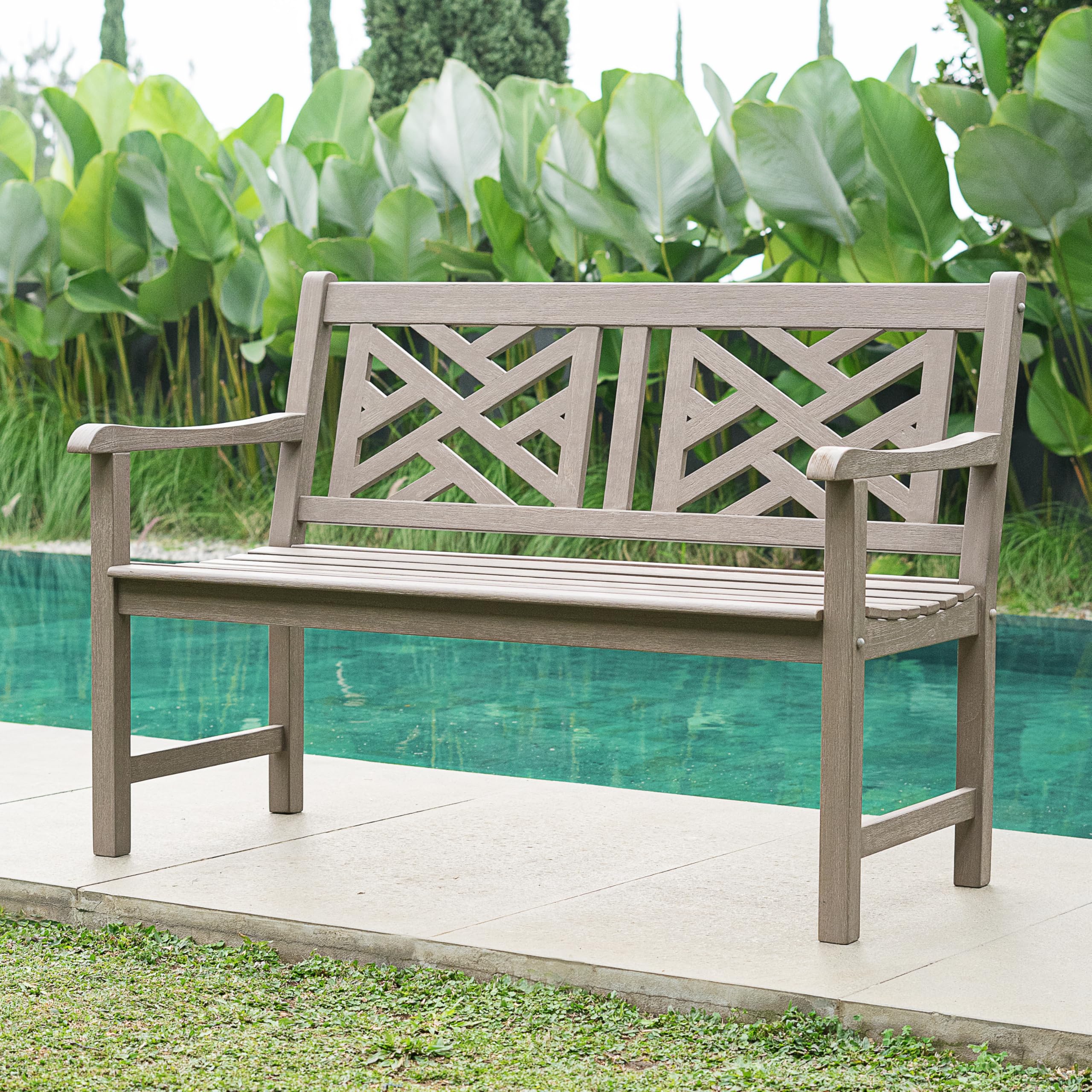Cambridge Casual 4-Foot Outdoor Garden Bench for Patio Furniture - Weathered Gray Finish - Perfect for Backyard, Garden, Deck or Porch Seating