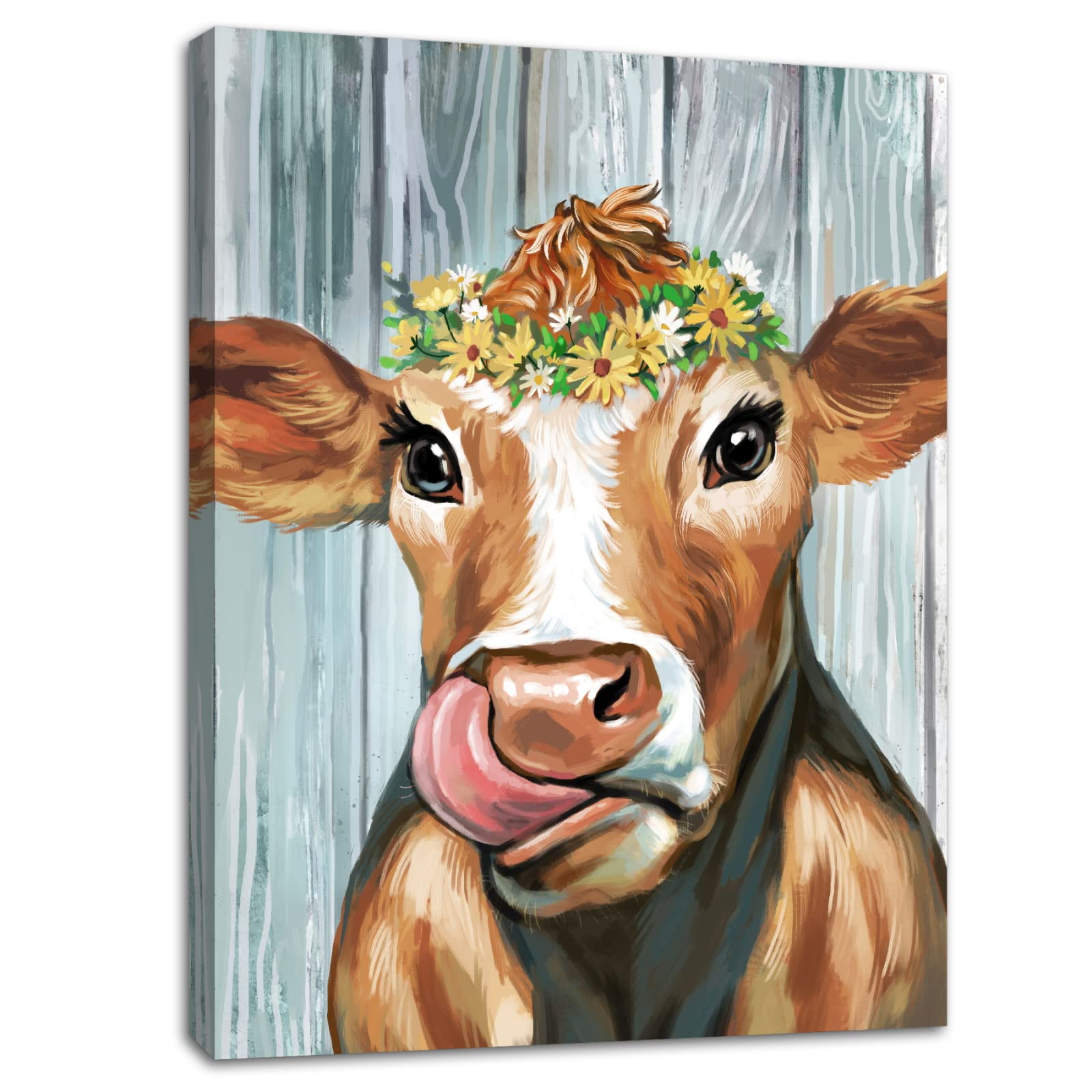 Farmhouse Cow Wall Art - Rustic Framed Canvas Painting 12