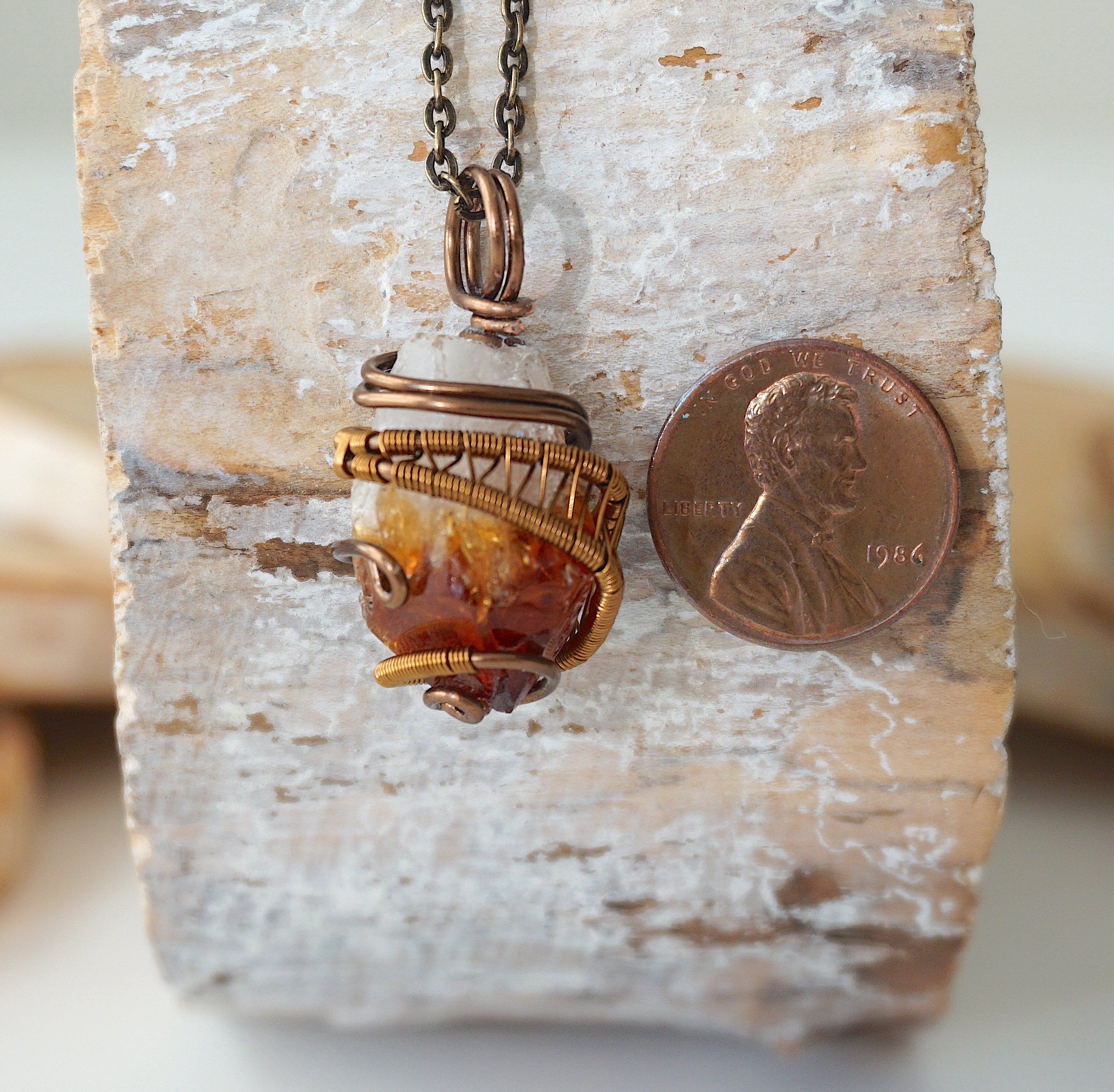 Raw Citrine Crystal Point Pendant Necklace in Antique Bronze - Natural Healing Stone Jewelry for Meditation, Energy Cleansing & Spiritual Protection