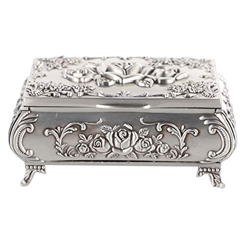 Vintage Metal Jewelry Box Organizer - Zinc Alloy Earring Storage Case with Retro Design [9 x 6.5 x 4 inches] - Perfect for Travel, Gift Giving & Jewelry Display